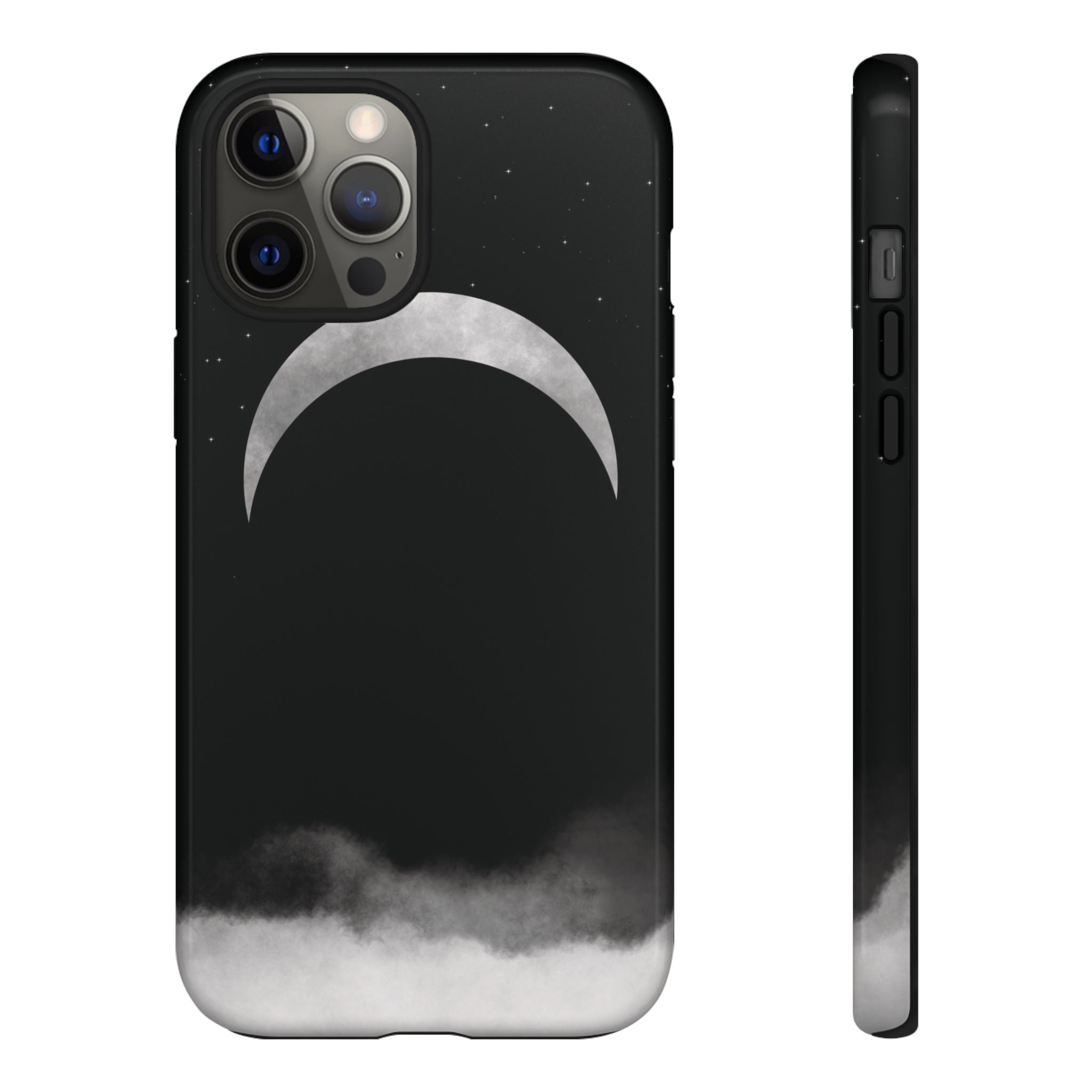 Lunar Crescent Tough Phone Case — Black Moon & Fog Protective Cover