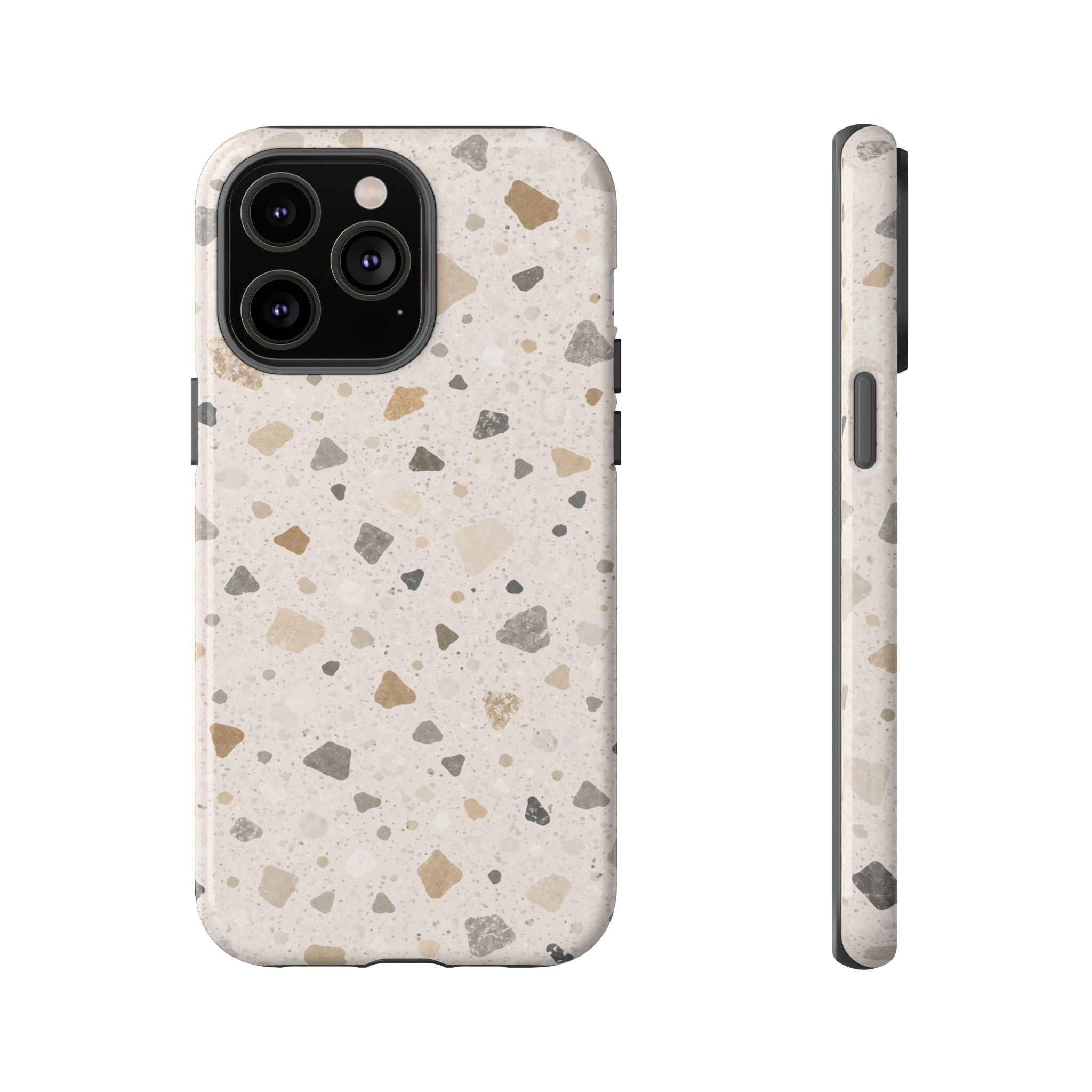 Terrazzo Pattern Tough Phone Case — Neutral Stone Speckle iPhone Cover