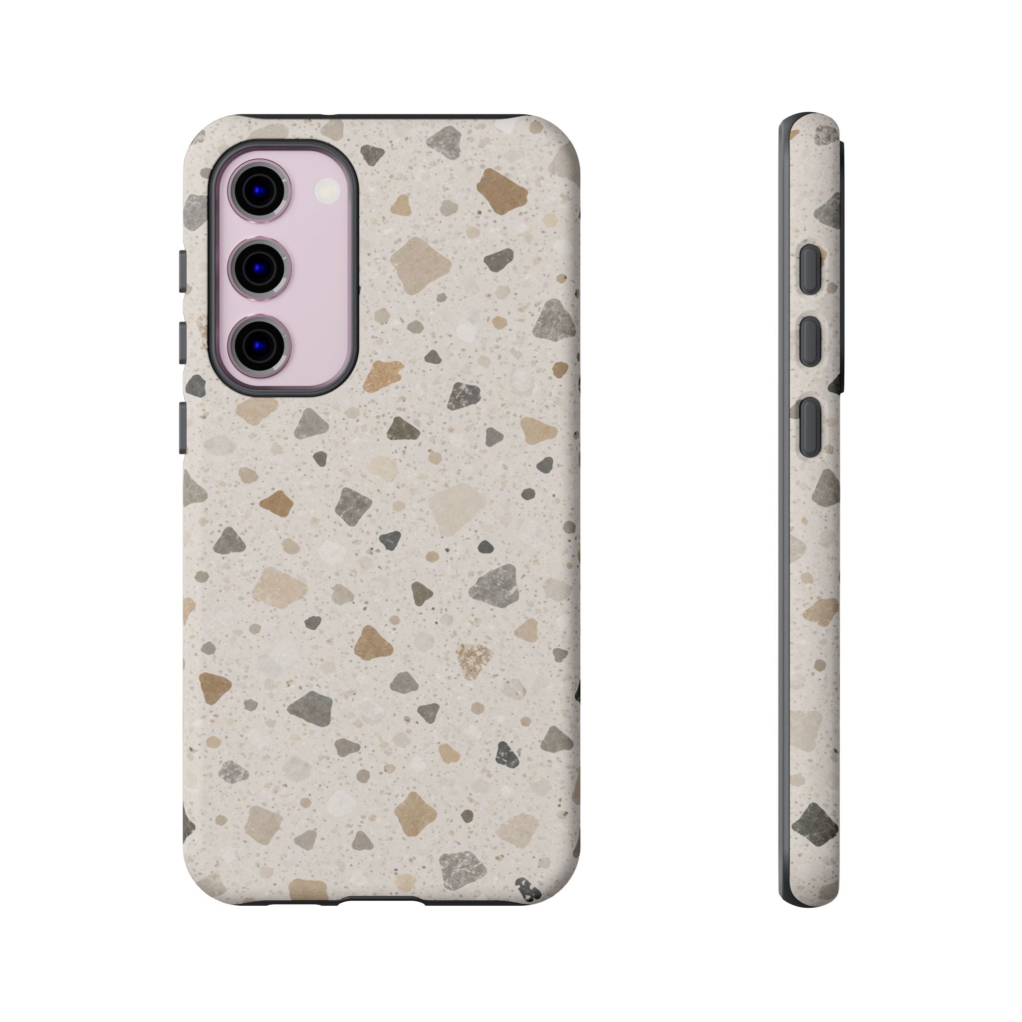 Terrazzo Pattern Tough Phone Case — Neutral Stone Speckle iPhone Cover