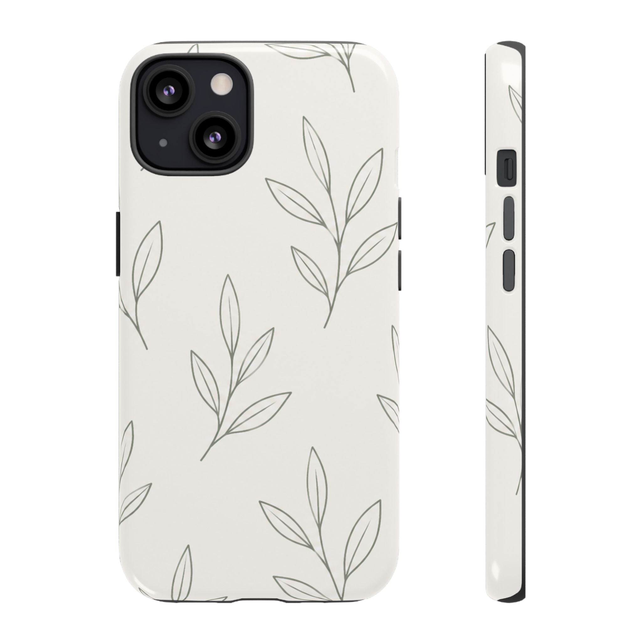 Floral Leaf Tough Phone Case — Minimal Botanical Protective Phone Cover