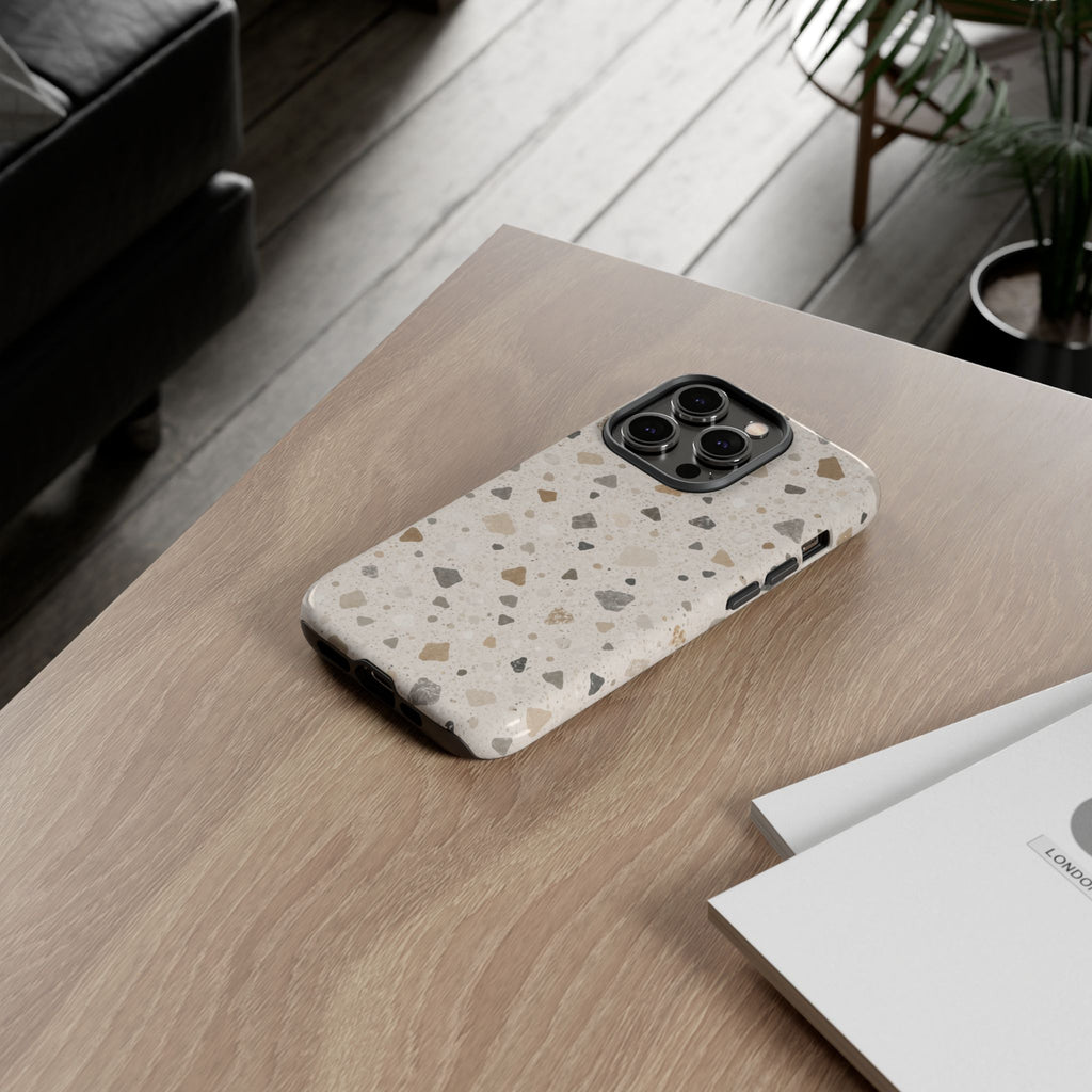 Terrazzo Pattern Tough Phone Case — Neutral Stone Speckle iPhone Cover