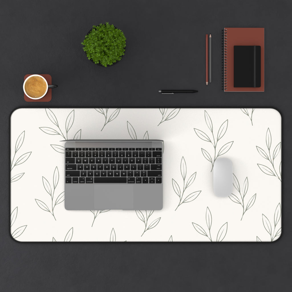 Minimal Botanical Desk Mat — Neutral Leaf Pattern Mouse Pad