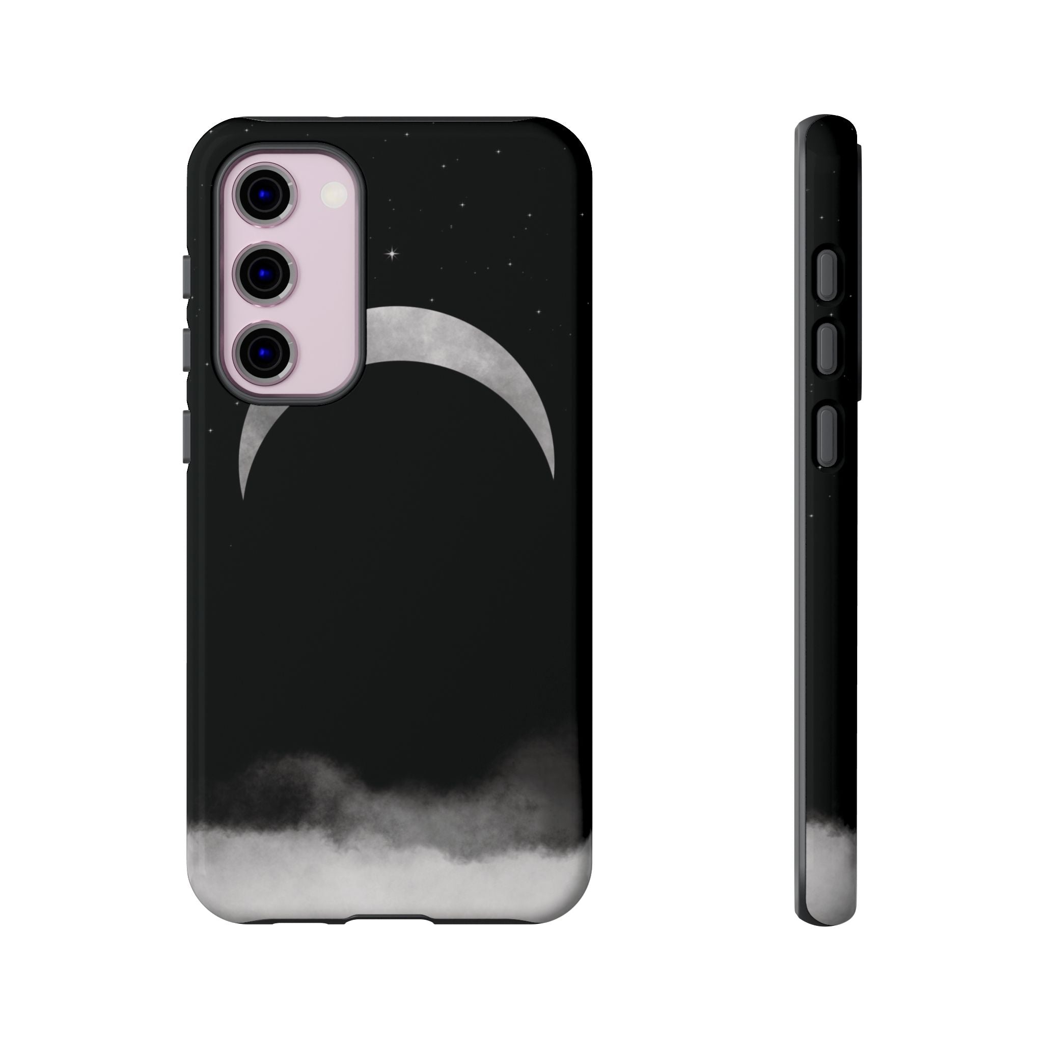 Lunar Crescent Tough Phone Case — Black Moon & Fog Protective Cover