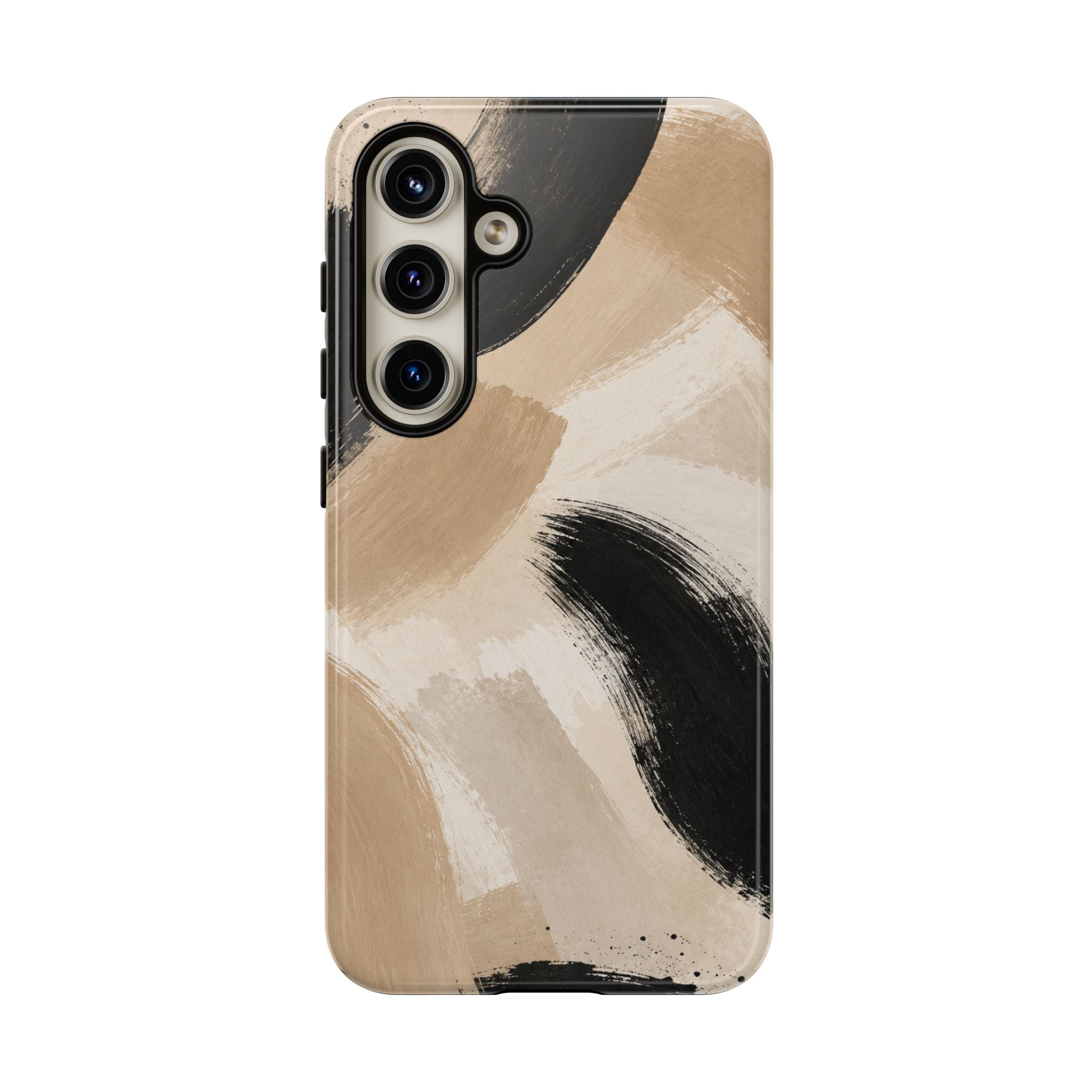 Neutral Brushstroke Tough Phone Case — Abstract Beige & Black Protective Cover