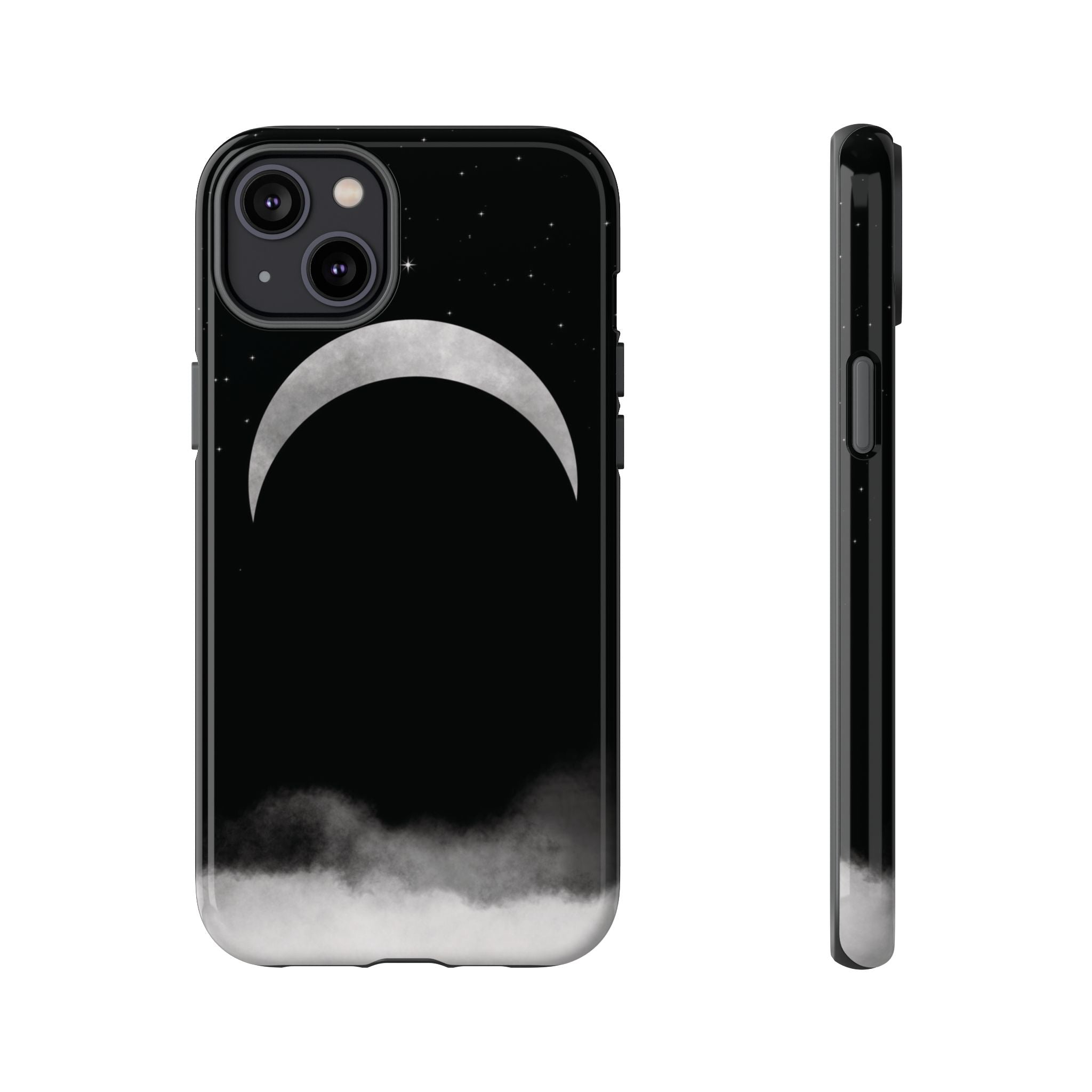 Lunar Crescent Tough Phone Case — Black Moon & Fog Protective Cover