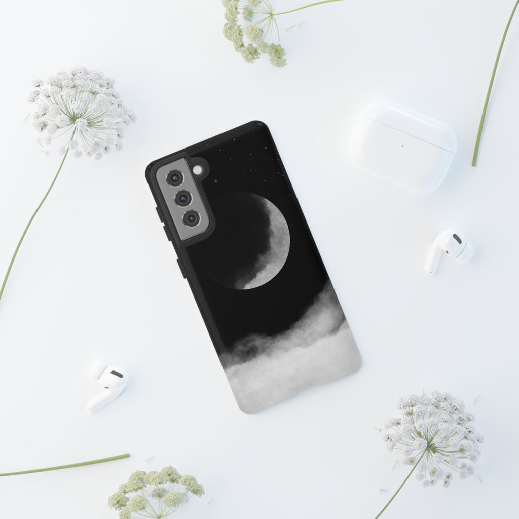 Moonlit Cloud Phone Case — Black Crescent Night Sky iPhone Cover