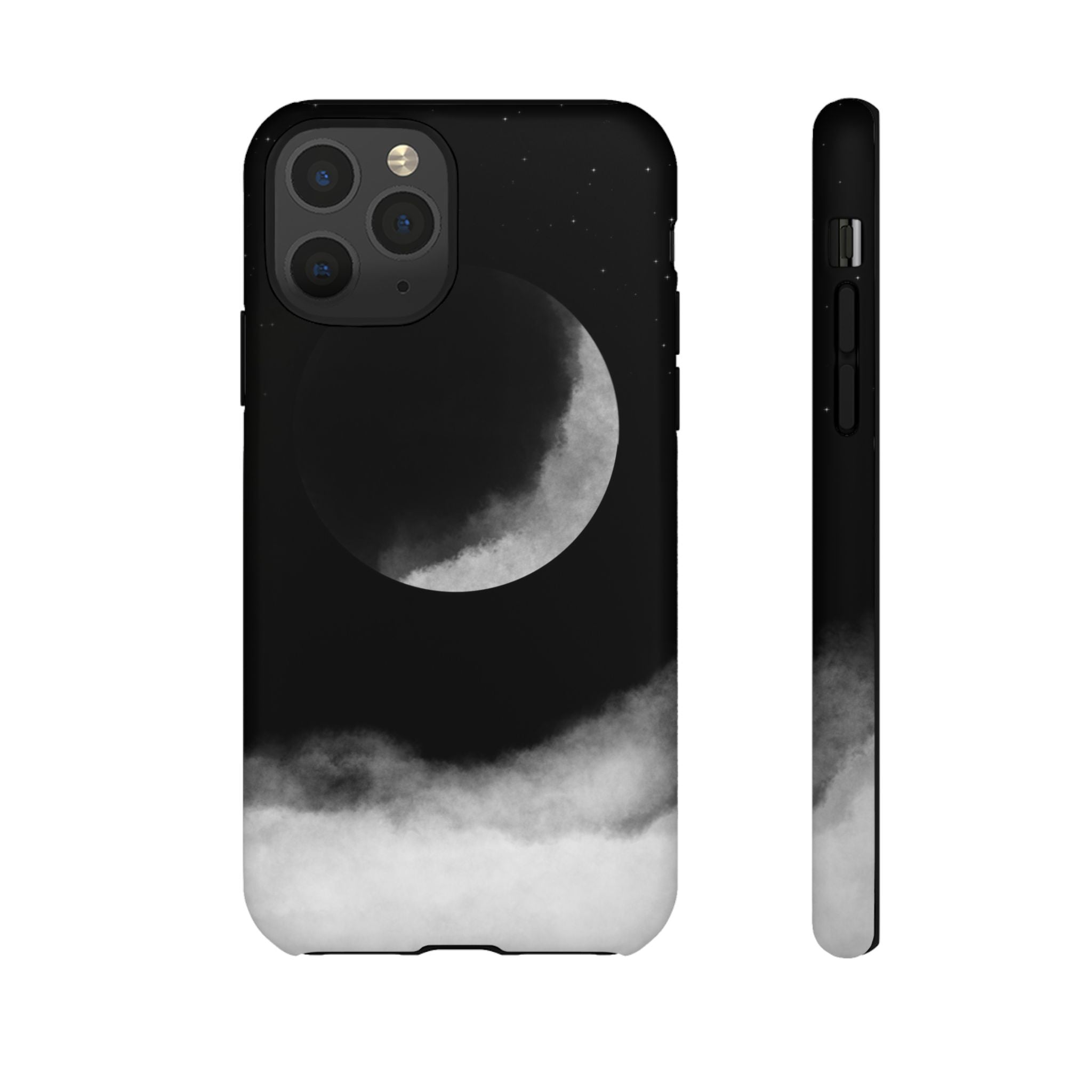 Moonlit Cloud Phone Case — Black Crescent Night Sky iPhone Cover
