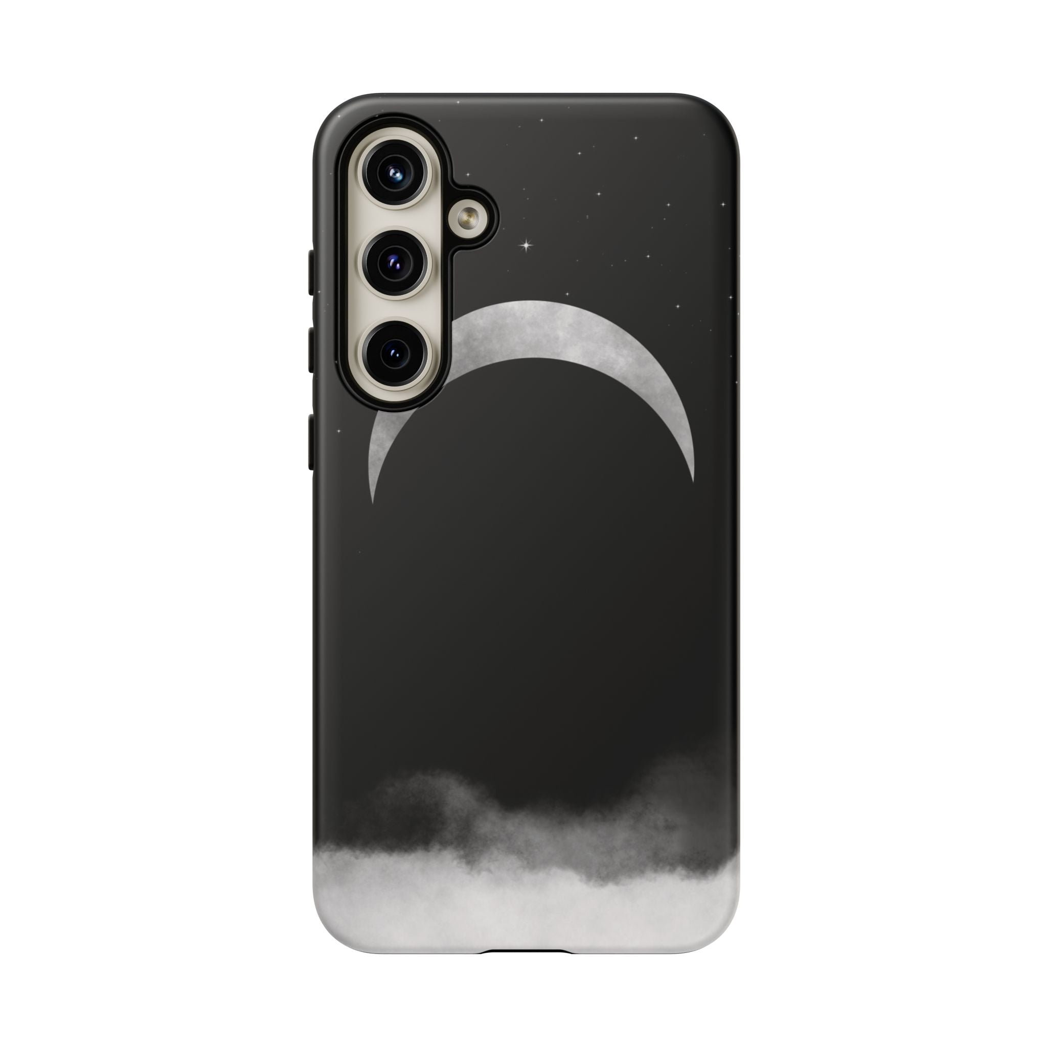 Lunar Crescent Tough Phone Case — Black Moon & Fog Protective Cover