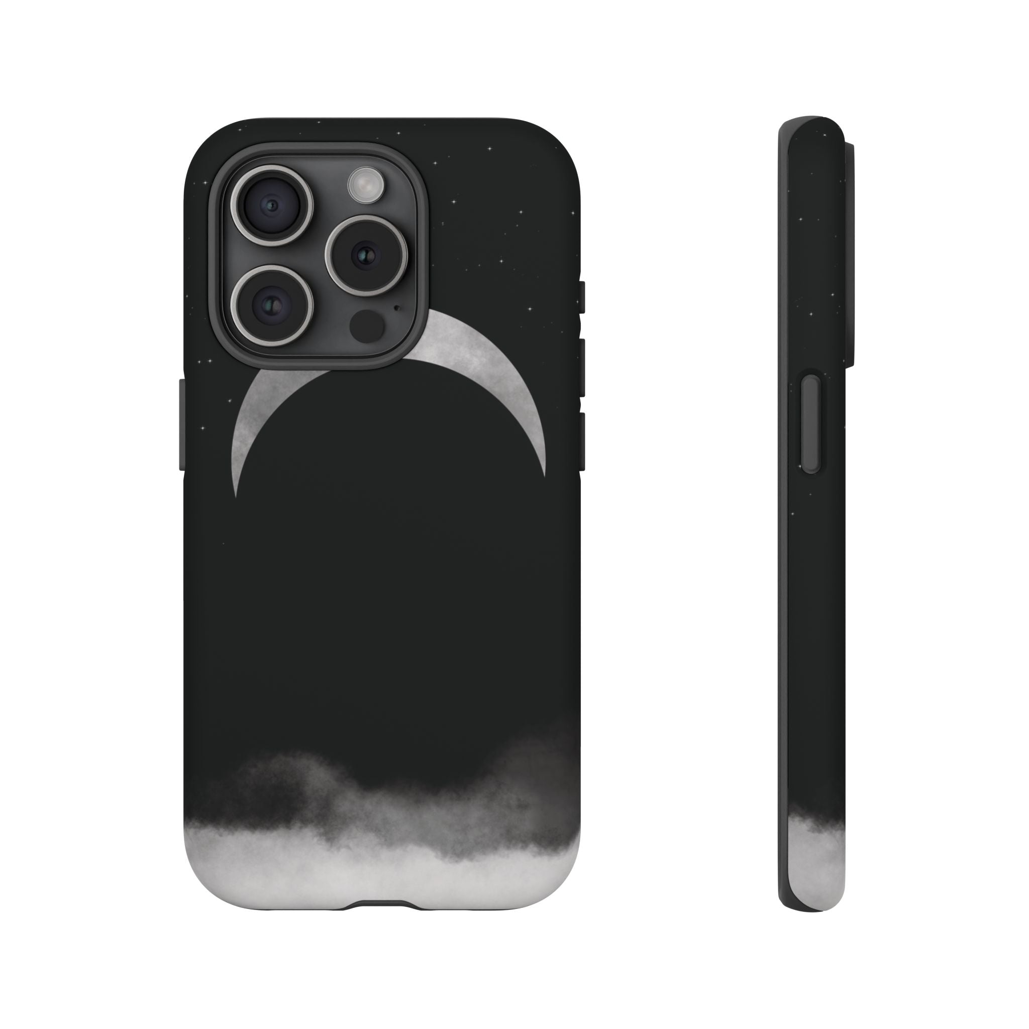 Lunar Crescent Tough Phone Case — Black Moon & Fog Protective Cover