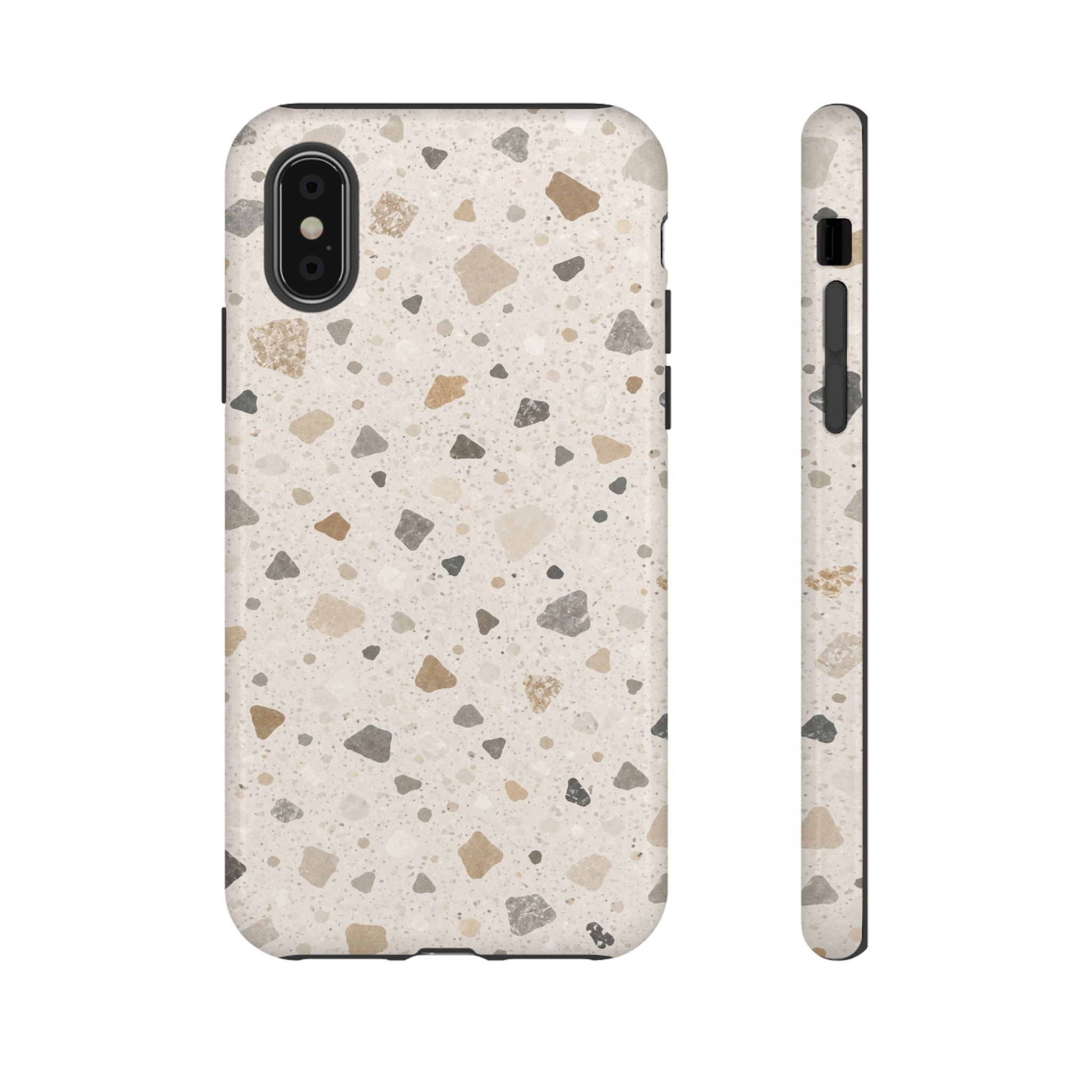 Terrazzo Pattern Tough Phone Case — Neutral Stone Speckle iPhone Cover