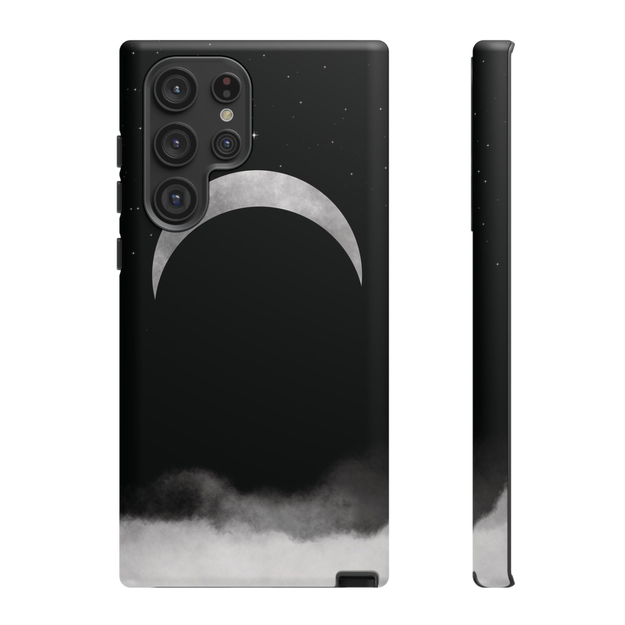 Lunar Crescent Tough Phone Case — Black Moon & Fog Protective Cover