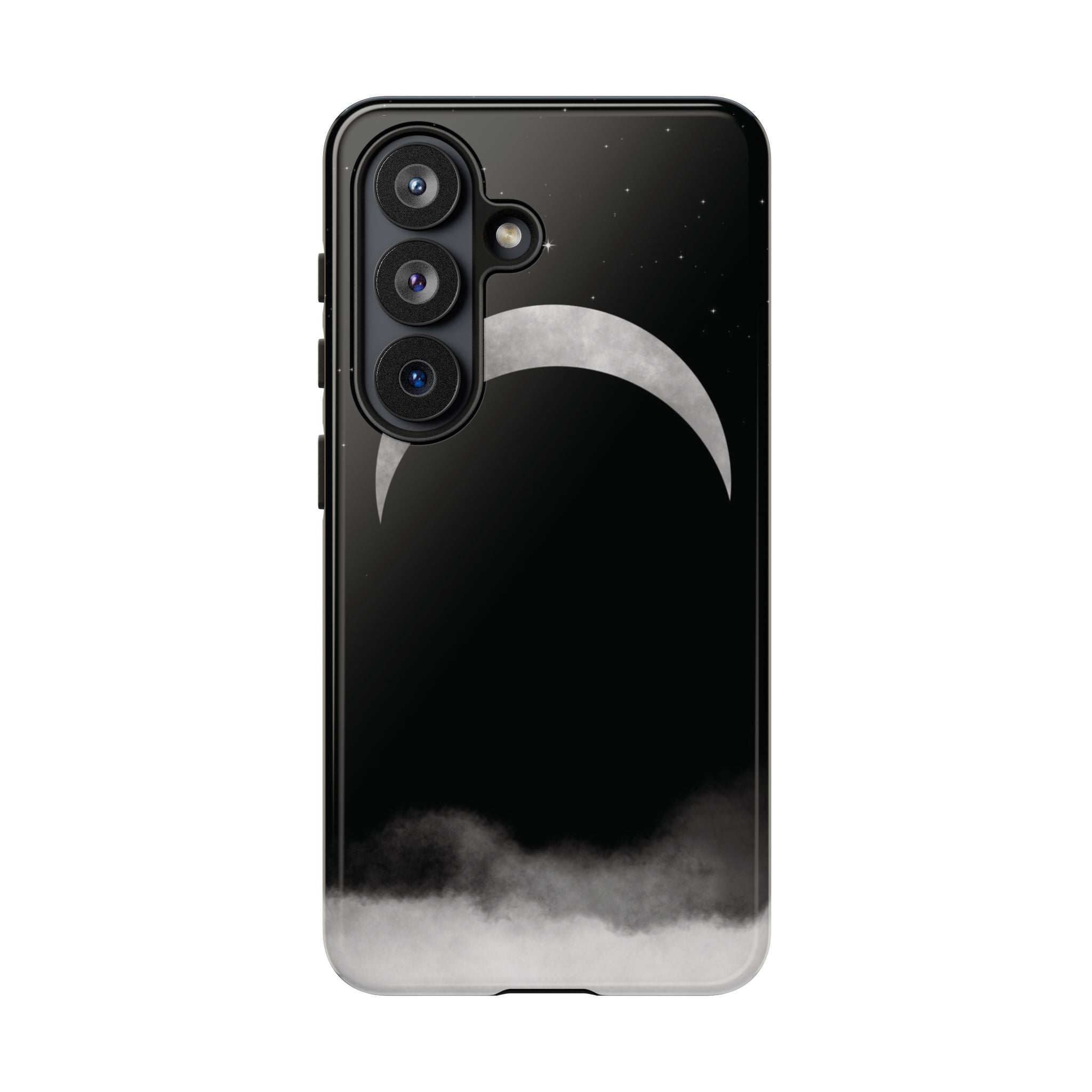 Lunar Crescent Tough Phone Case — Black Moon & Fog Protective Cover