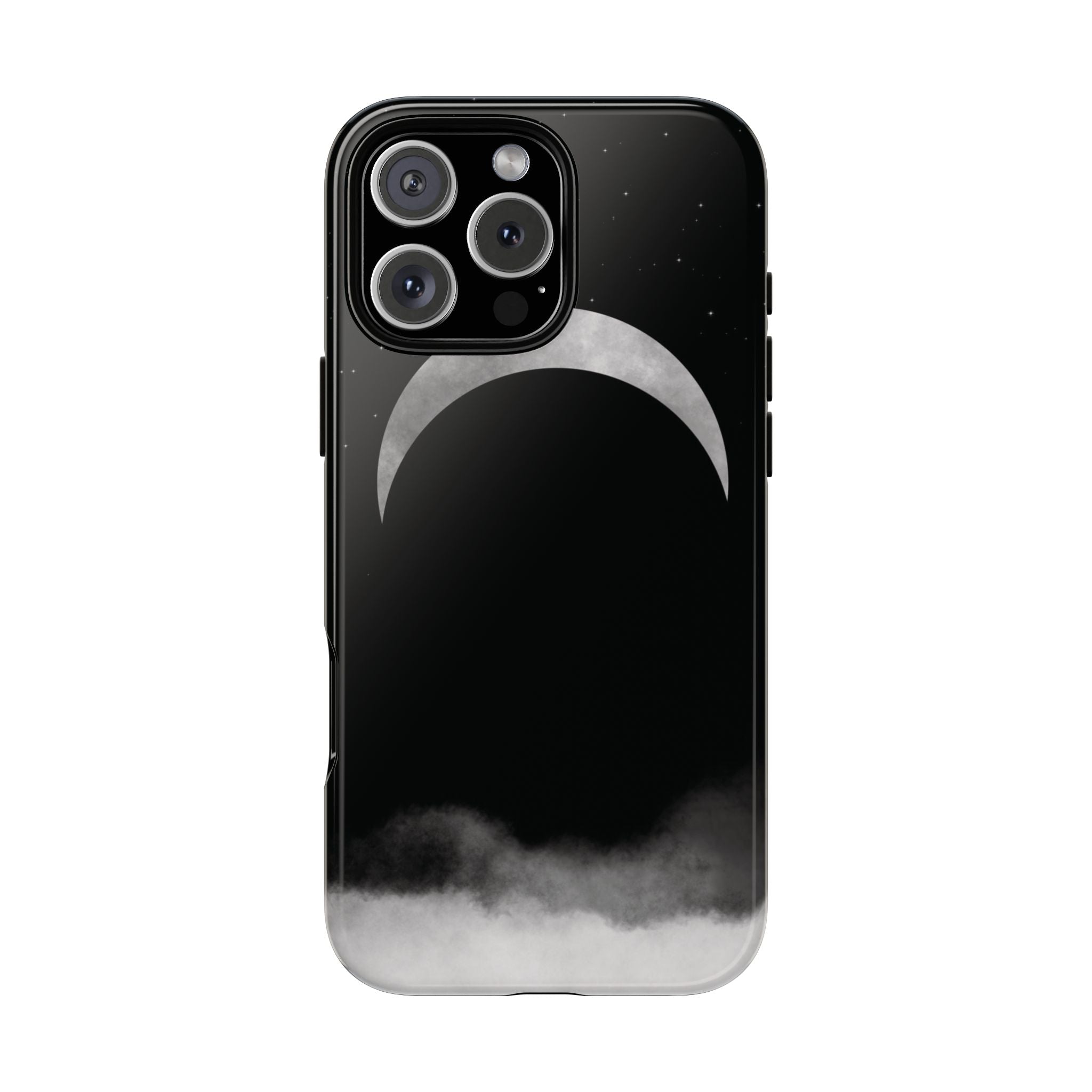 Lunar Crescent Tough Phone Case — Black Moon & Fog Protective Cover