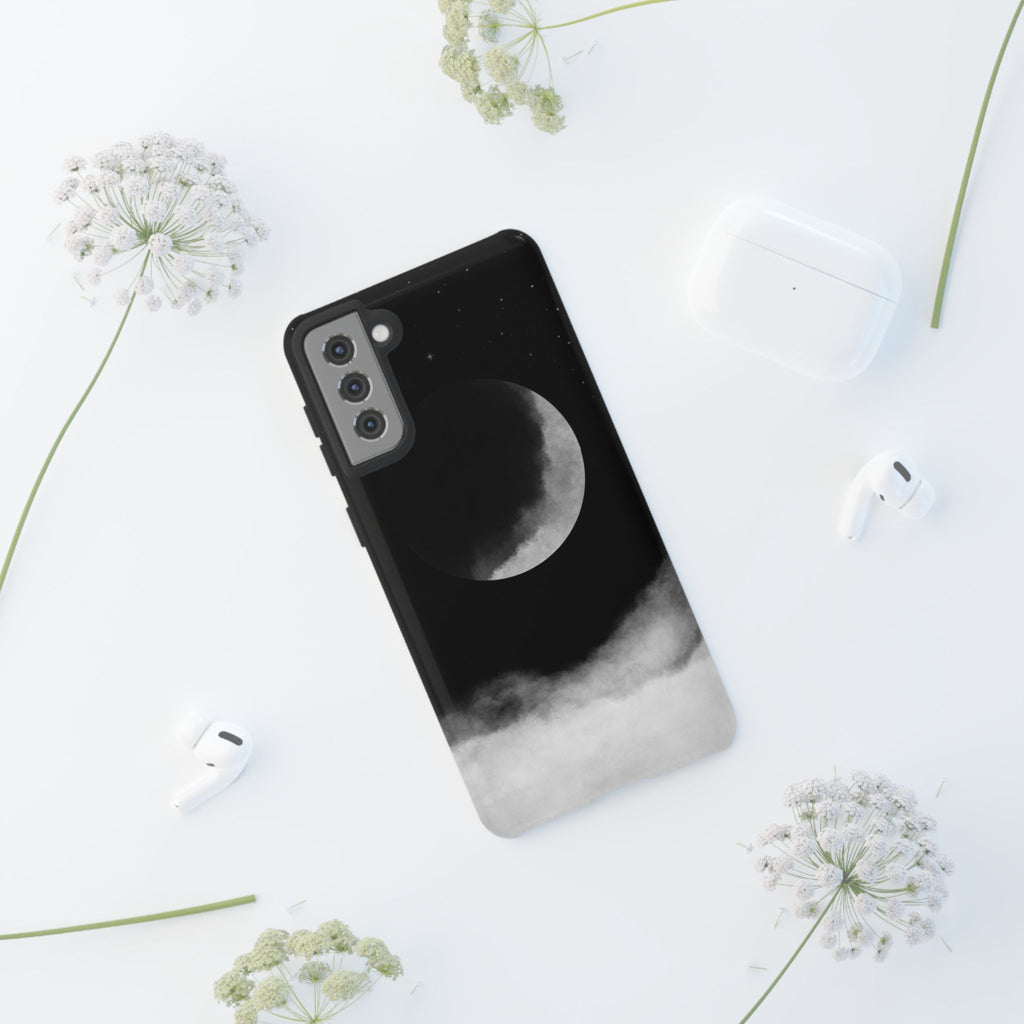 Moonlit Cloud Phone Case — Black Crescent Night Sky iPhone Cover