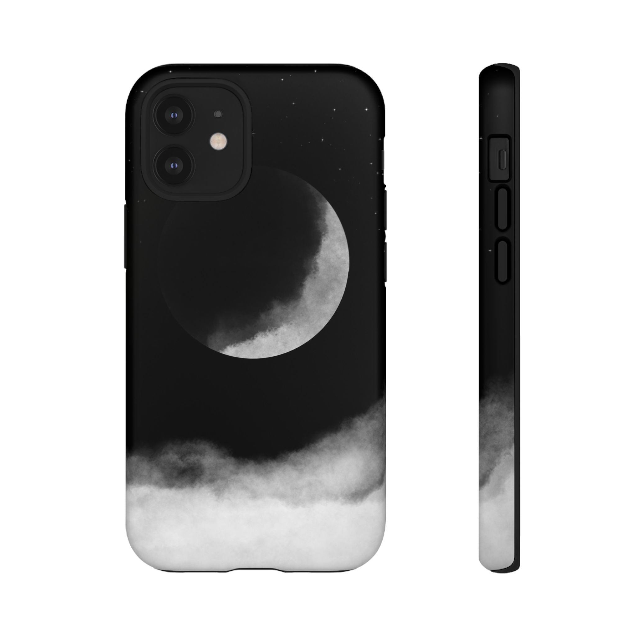 Moonlit Cloud Phone Case — Black Crescent Night Sky iPhone Cover