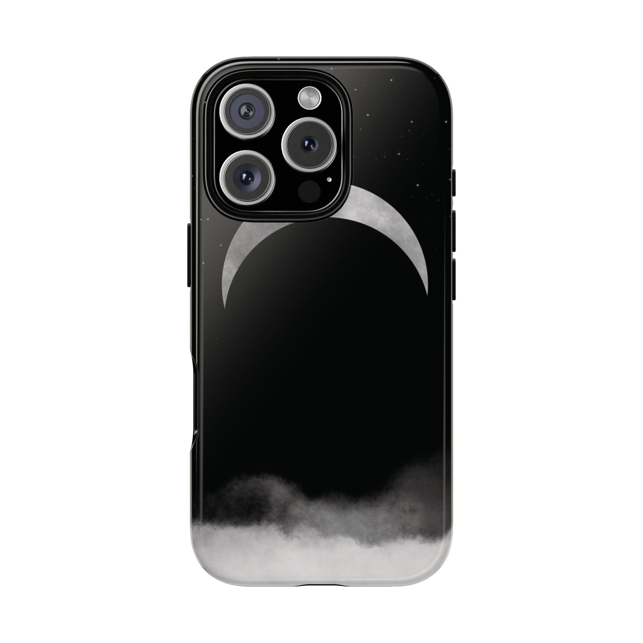 Lunar Crescent Tough Phone Case — Black Moon & Fog Protective Cover