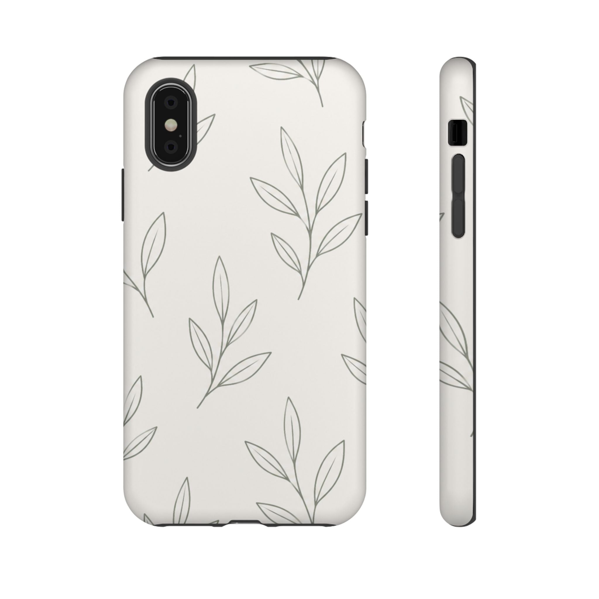Floral Leaf Tough Phone Case — Minimal Botanical Protective Phone Cover