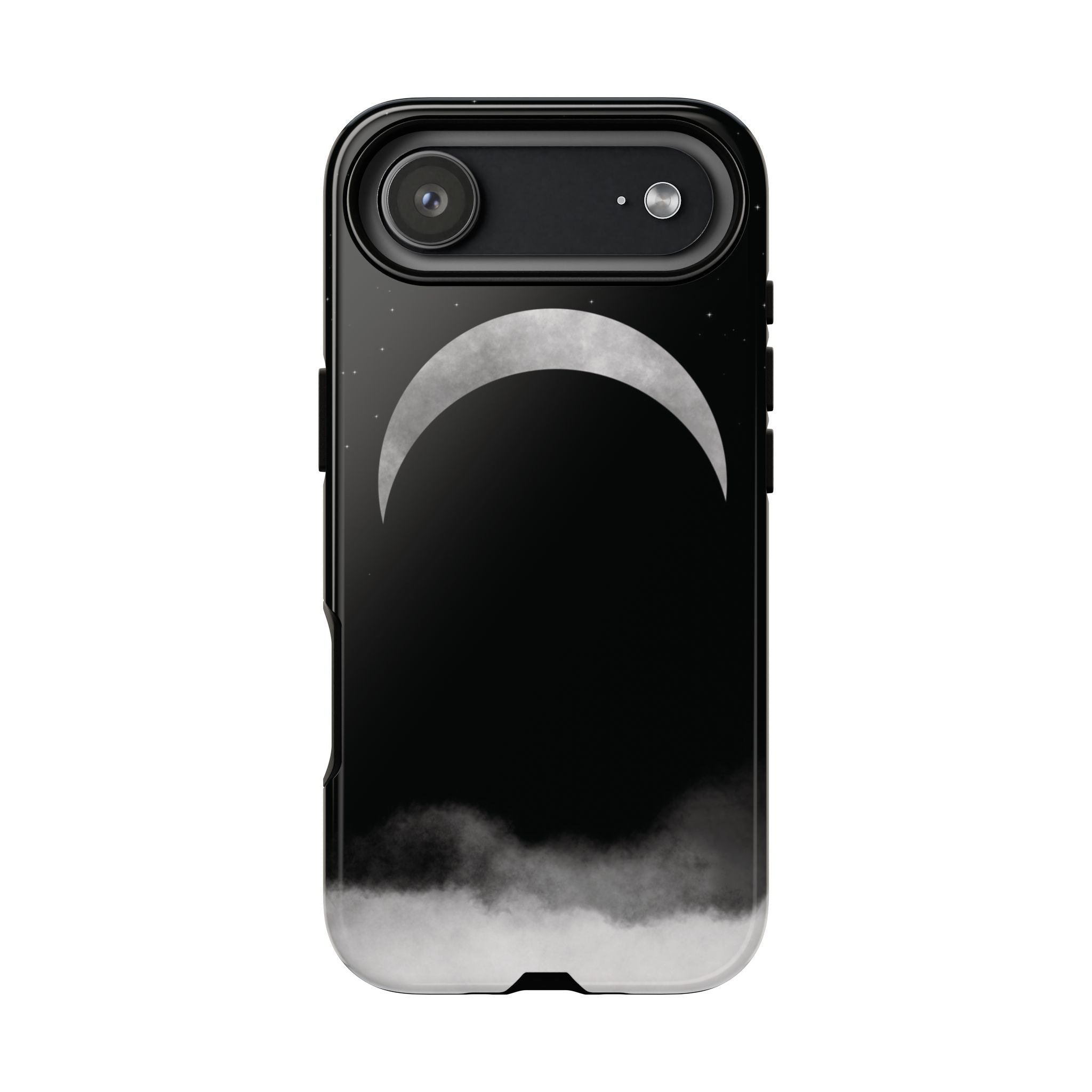 Lunar Crescent Tough Phone Case — Black Moon & Fog Protective Cover