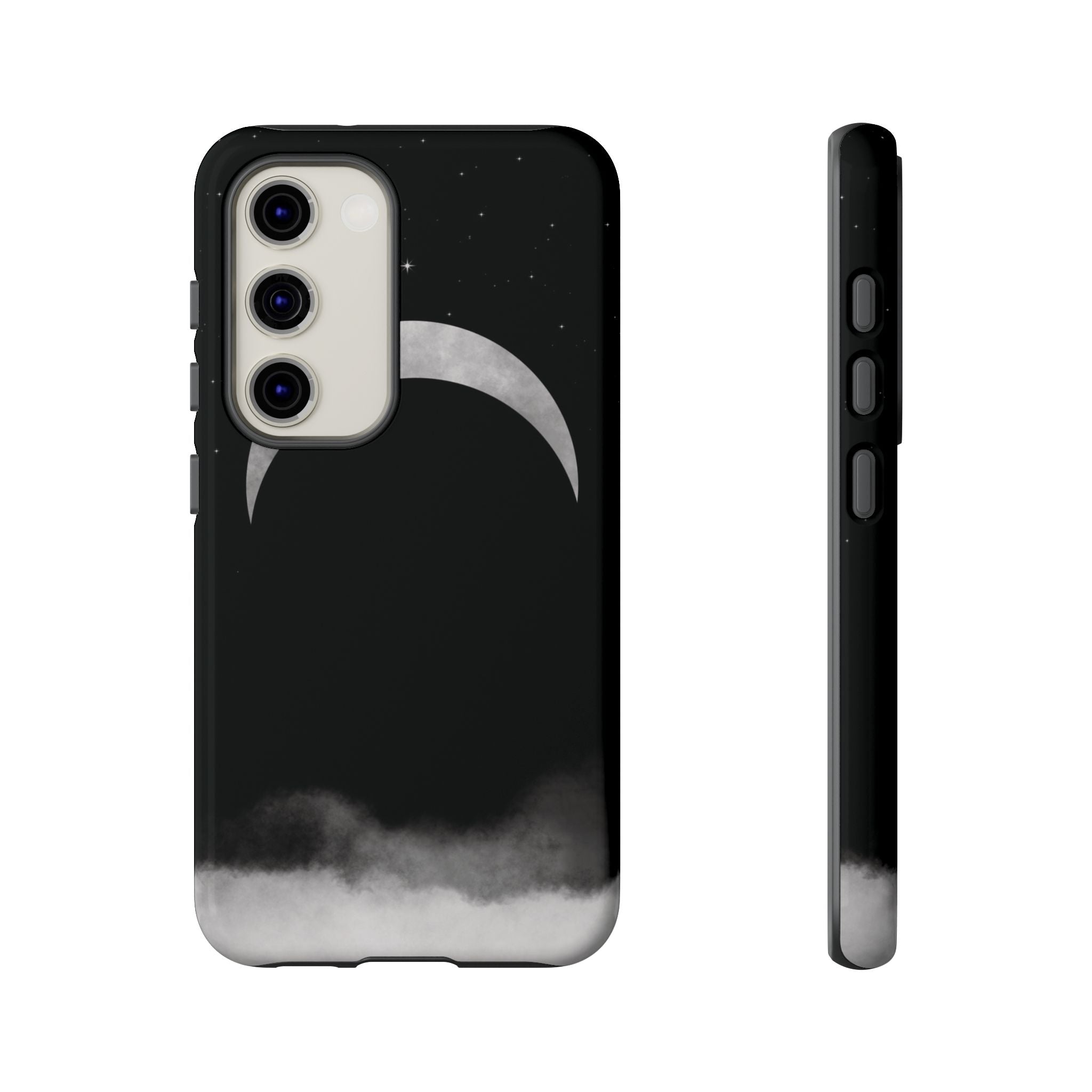 Lunar Crescent Tough Phone Case — Black Moon & Fog Protective Cover