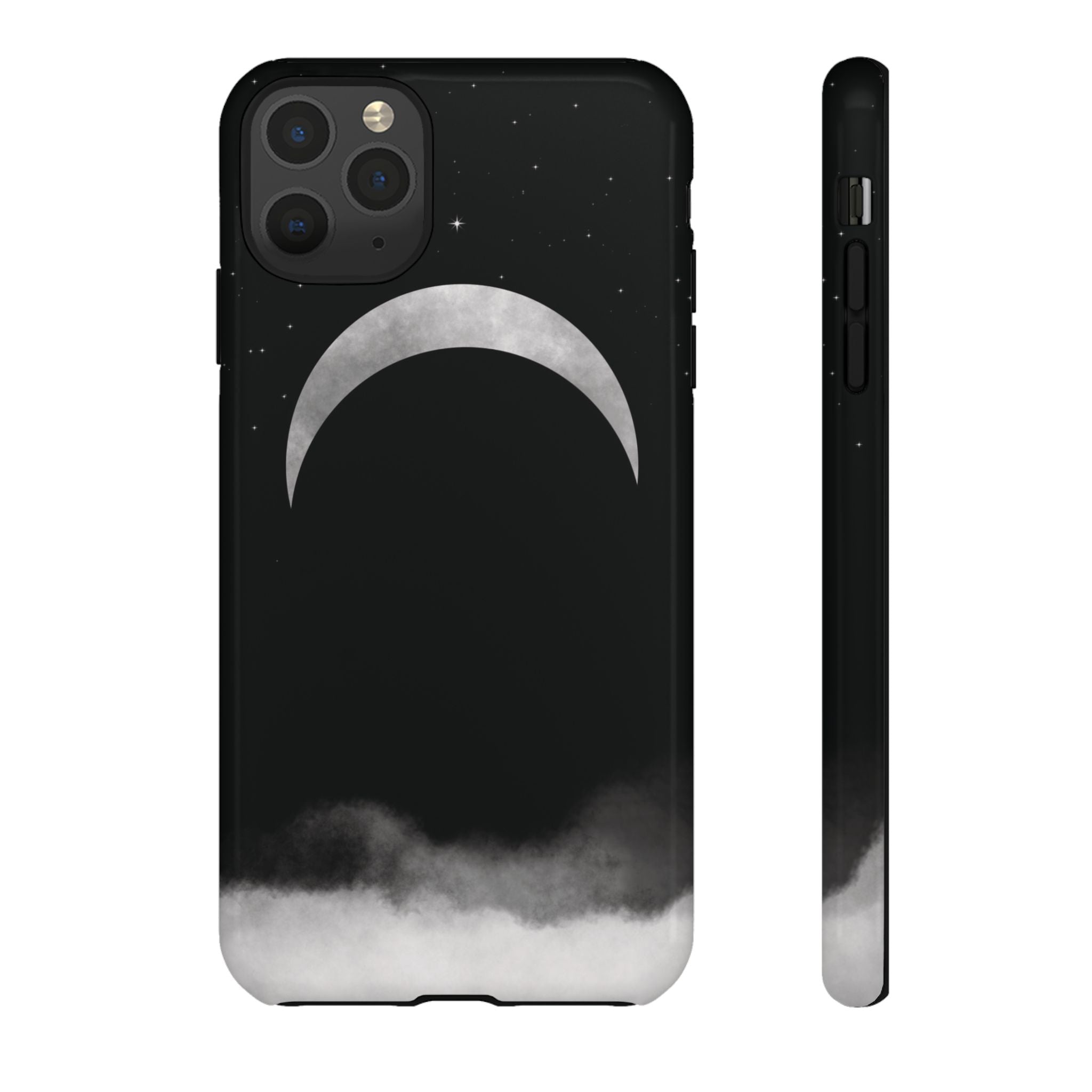Lunar Crescent Tough Phone Case — Black Moon & Fog Protective Cover