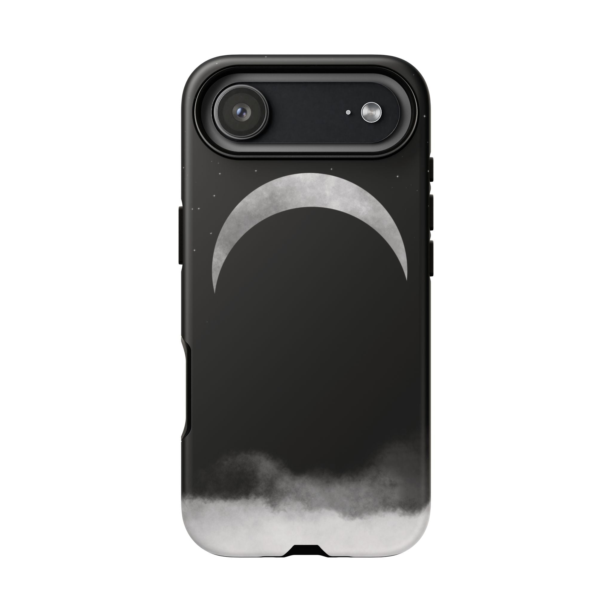 Lunar Crescent Tough Phone Case — Black Moon & Fog Protective Cover