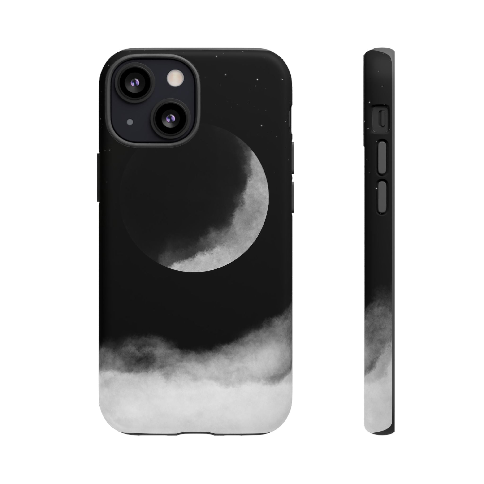 Moonlit Cloud Phone Case — Black Crescent Night Sky iPhone Cover