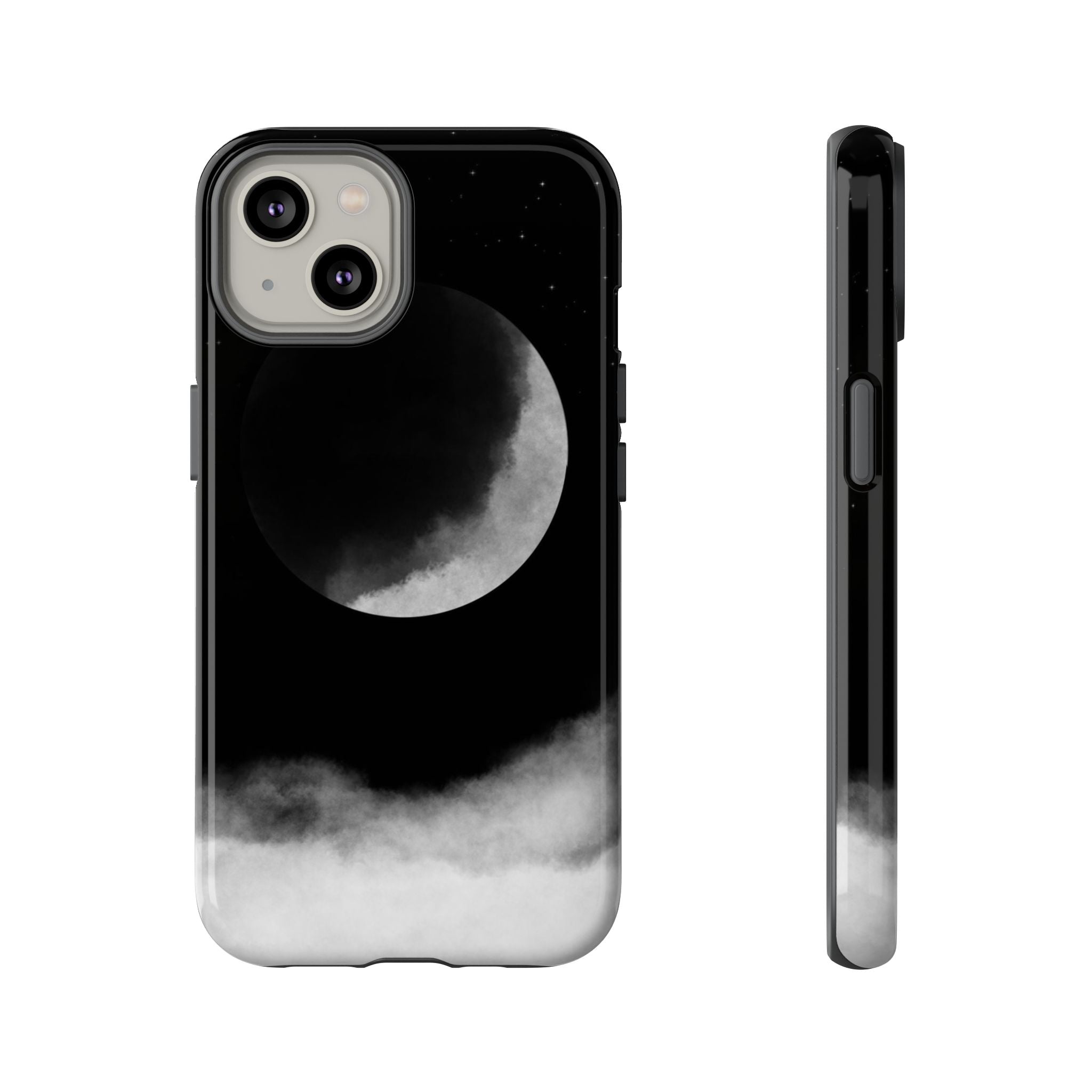 Moonlit Cloud Phone Case — Black Crescent Night Sky iPhone Cover