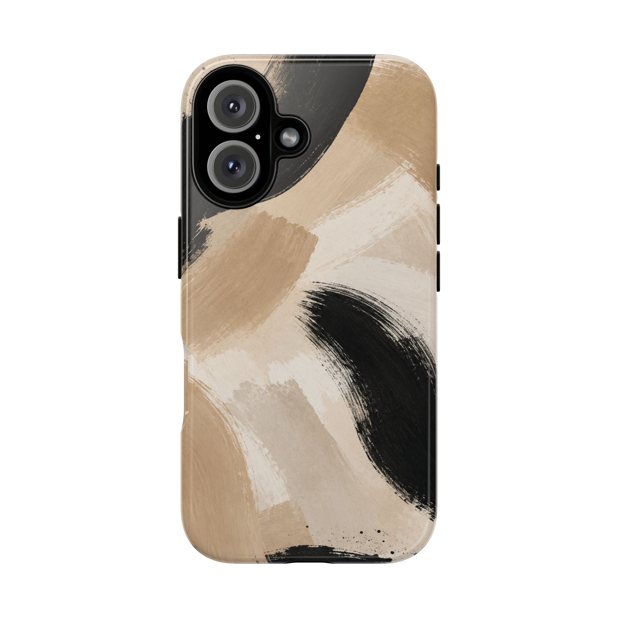 Neutral Brushstroke Tough Phone Case — Abstract Beige & Black Protective Cover