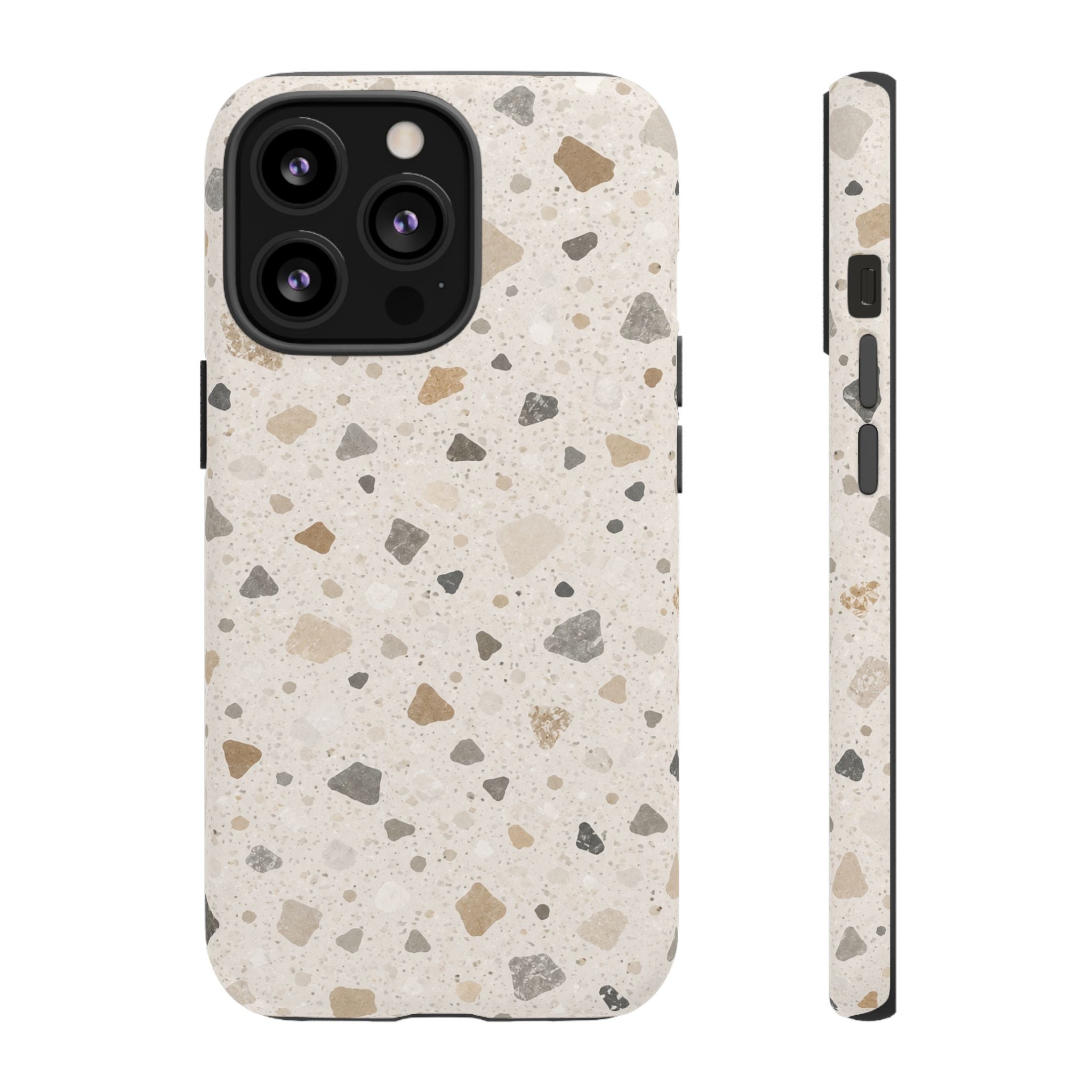 Terrazzo Pattern Tough Phone Case — Neutral Stone Speckle iPhone Cover