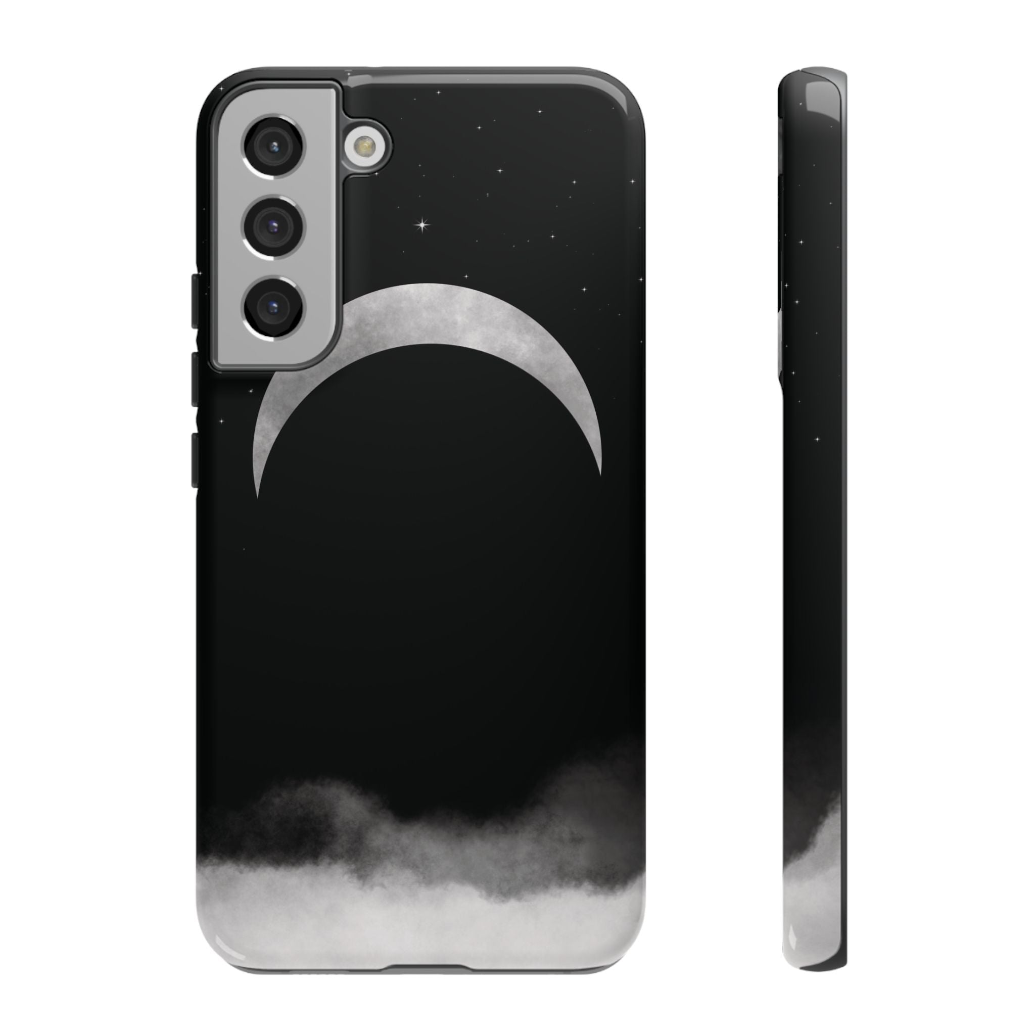 Lunar Crescent Tough Phone Case — Black Moon & Fog Protective Cover