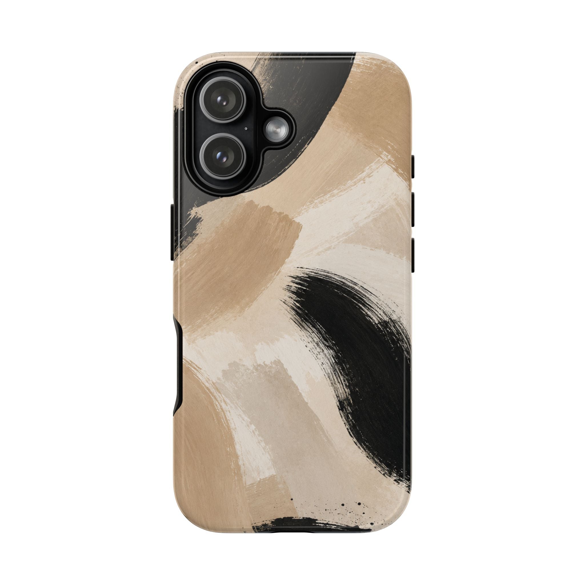 Neutral Brushstroke Tough Phone Case — Abstract Beige & Black Protective Cover