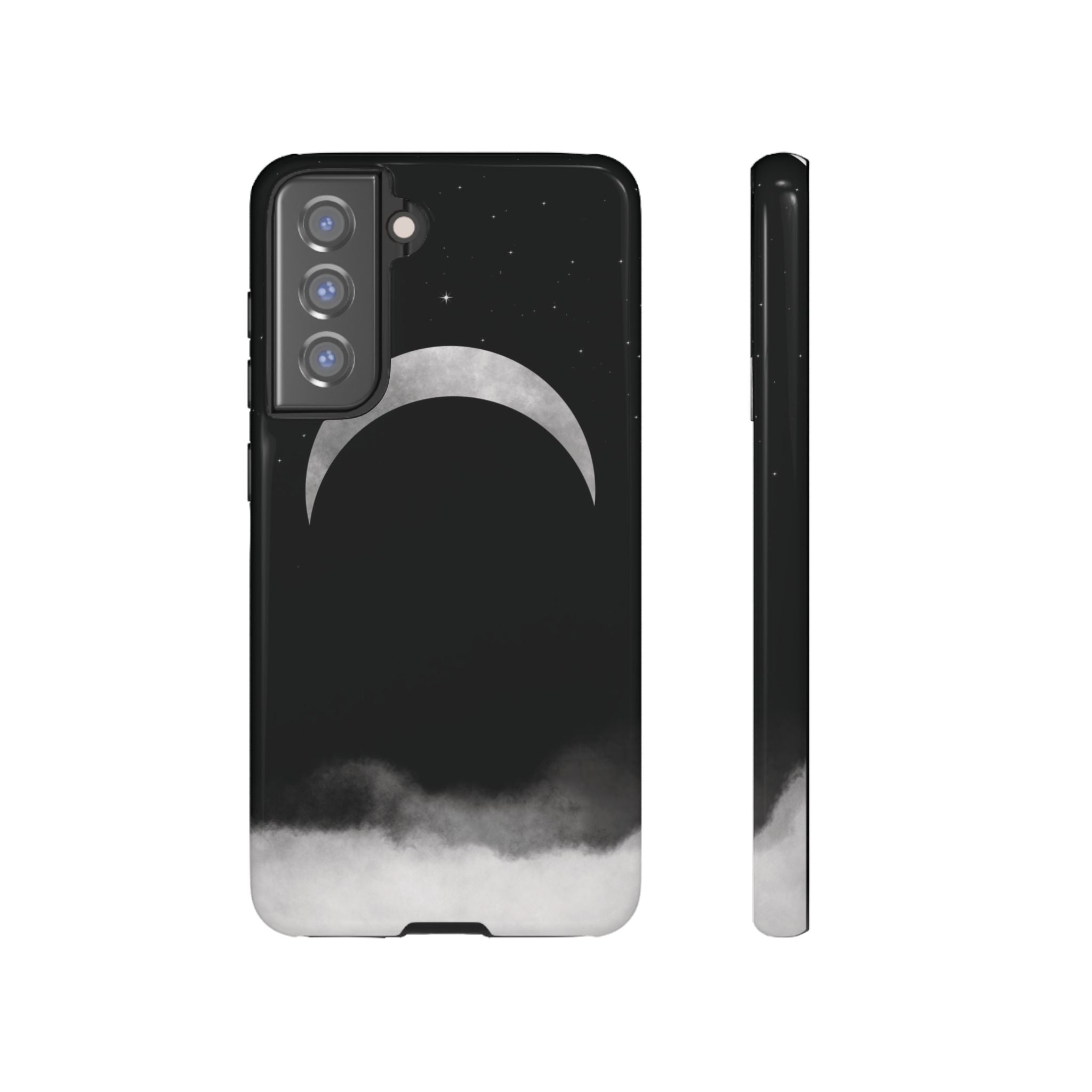 Lunar Crescent Tough Phone Case — Black Moon & Fog Protective Cover