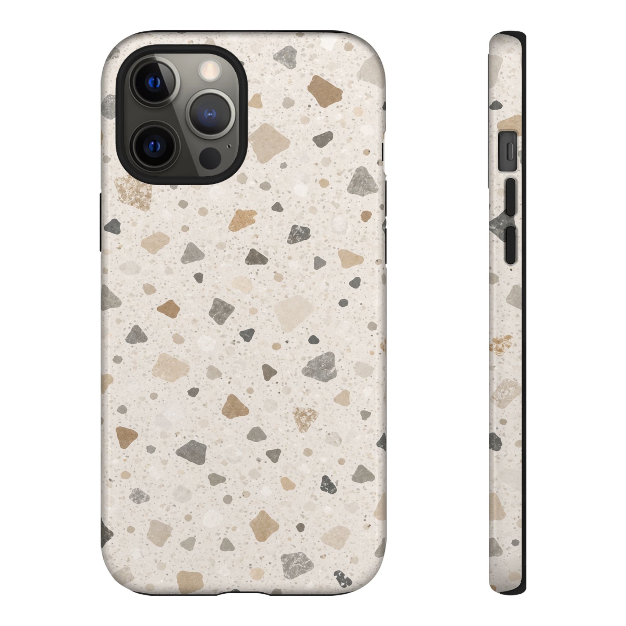 Terrazzo Pattern Tough Phone Case — Neutral Stone Speckle iPhone Cover