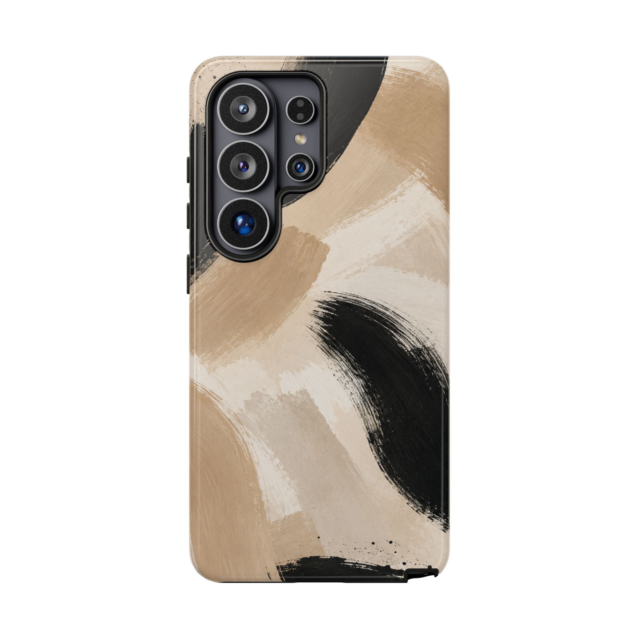 Neutral Brushstroke Tough Phone Case — Abstract Beige & Black Protective Cover