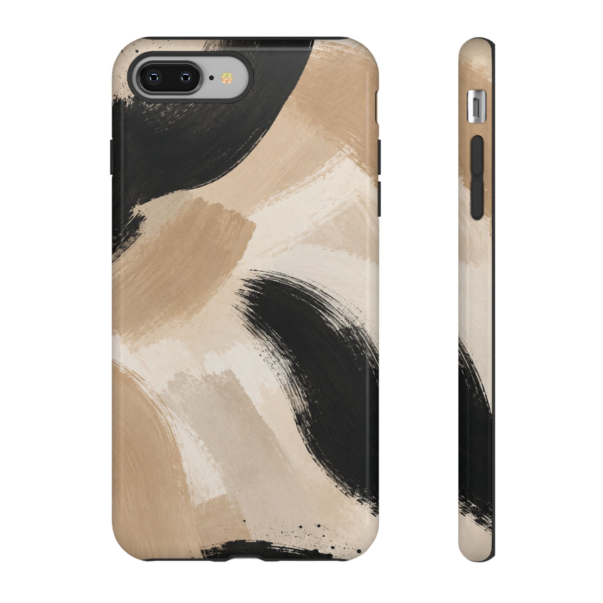 Neutral Brushstroke Tough Phone Case — Abstract Beige & Black Protective Cover