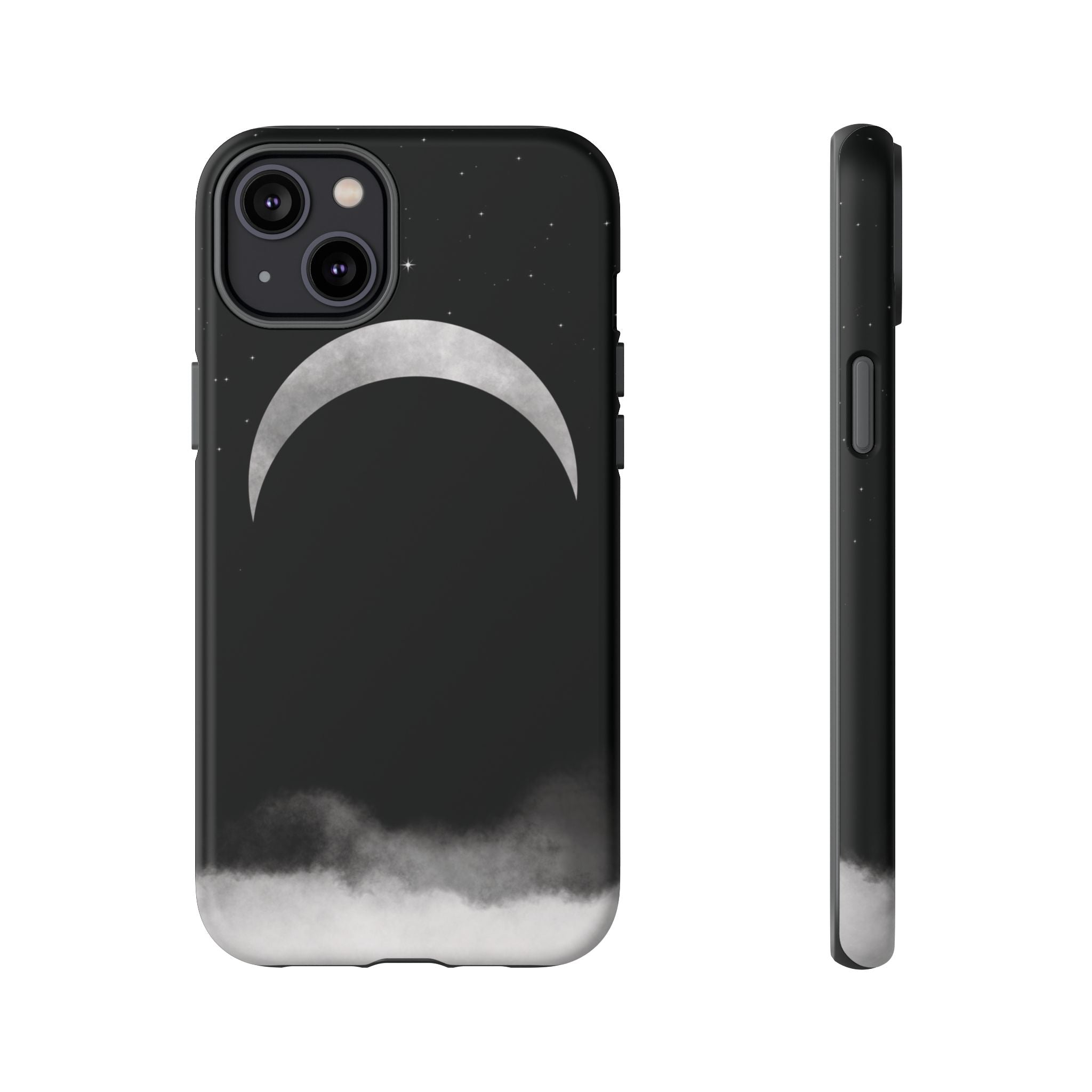 Lunar Crescent Tough Phone Case — Black Moon & Fog Protective Cover