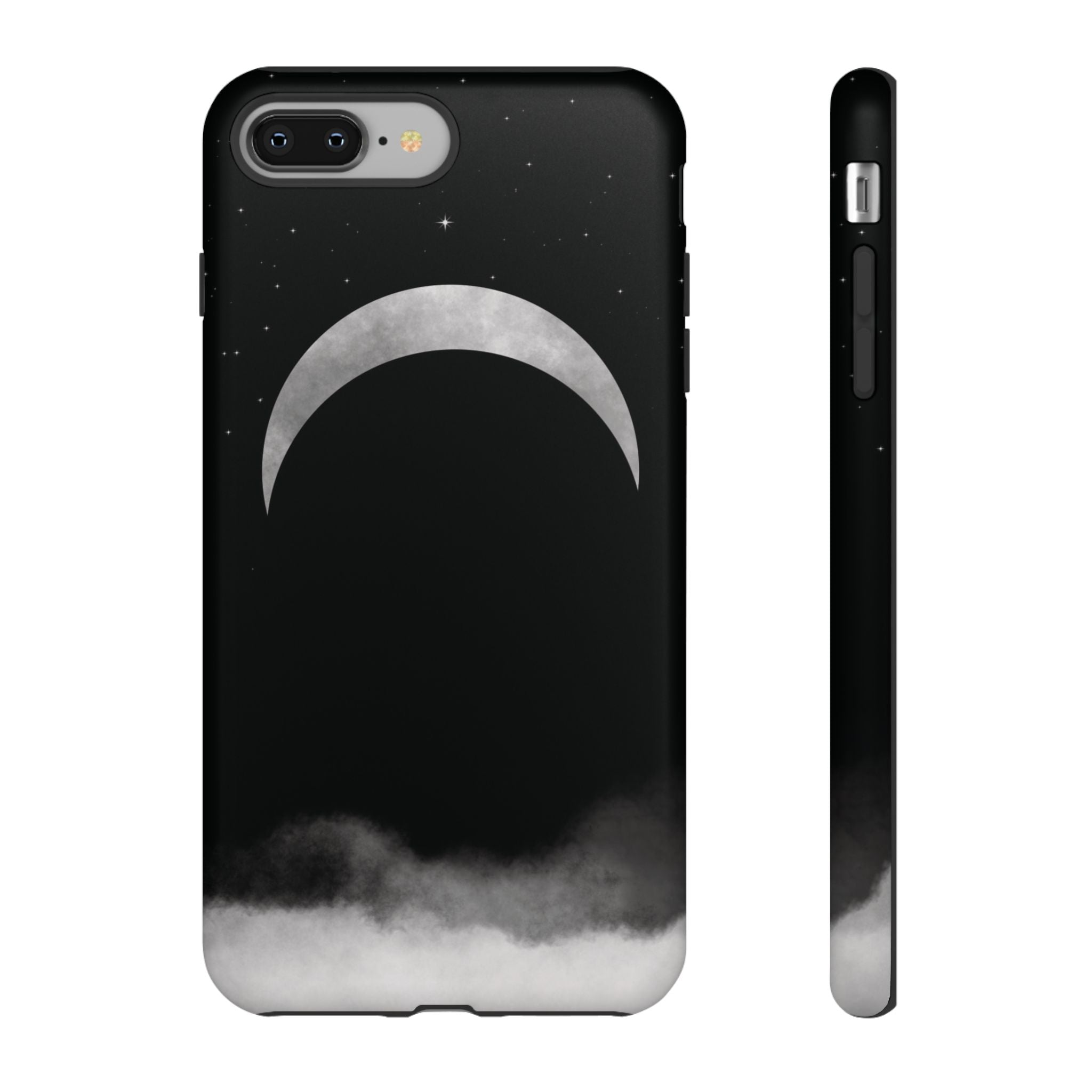 Lunar Crescent Tough Phone Case — Black Moon & Fog Protective Cover