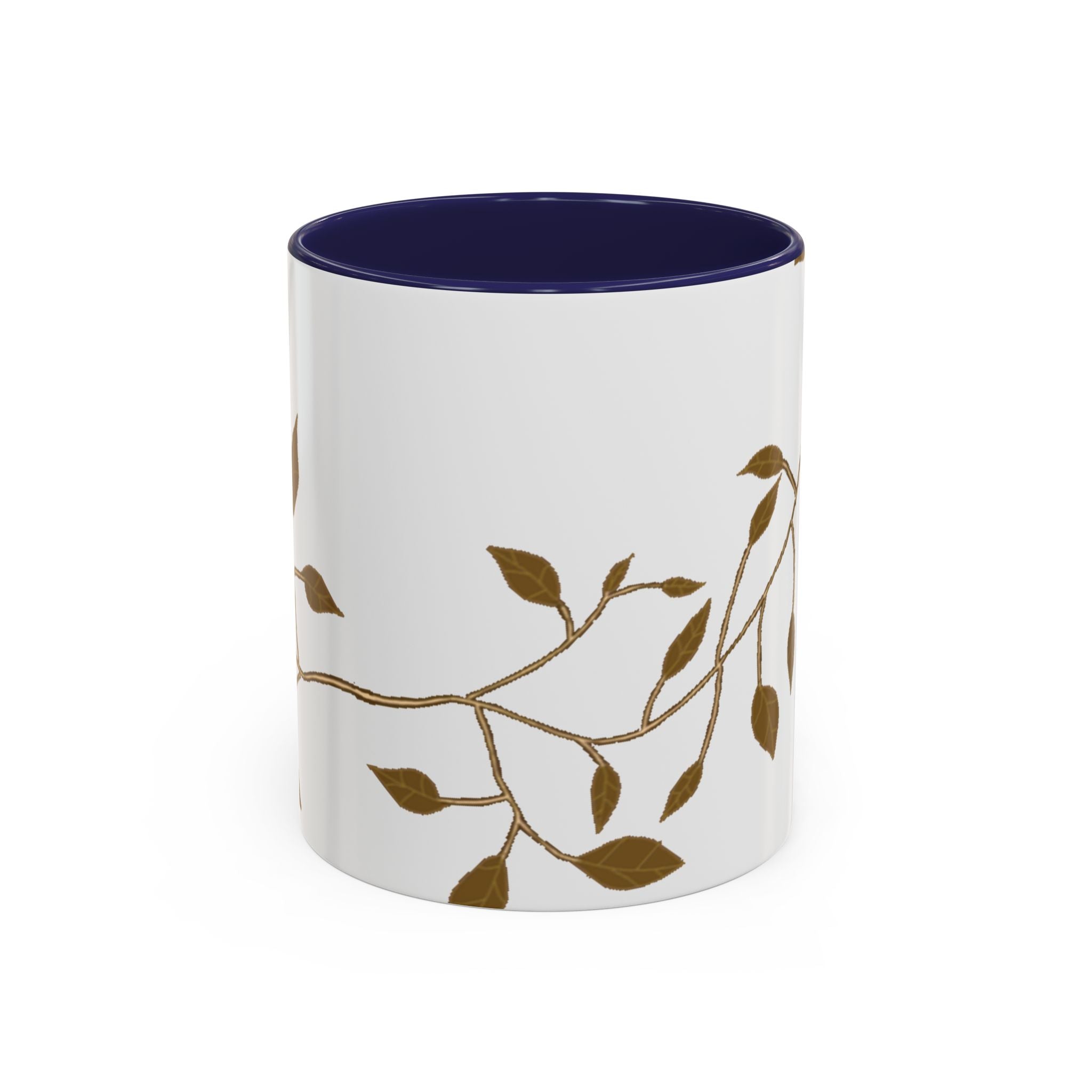 Botanical Accent Coffee Mug — Gold Leaf Branch Design (11/15oz)