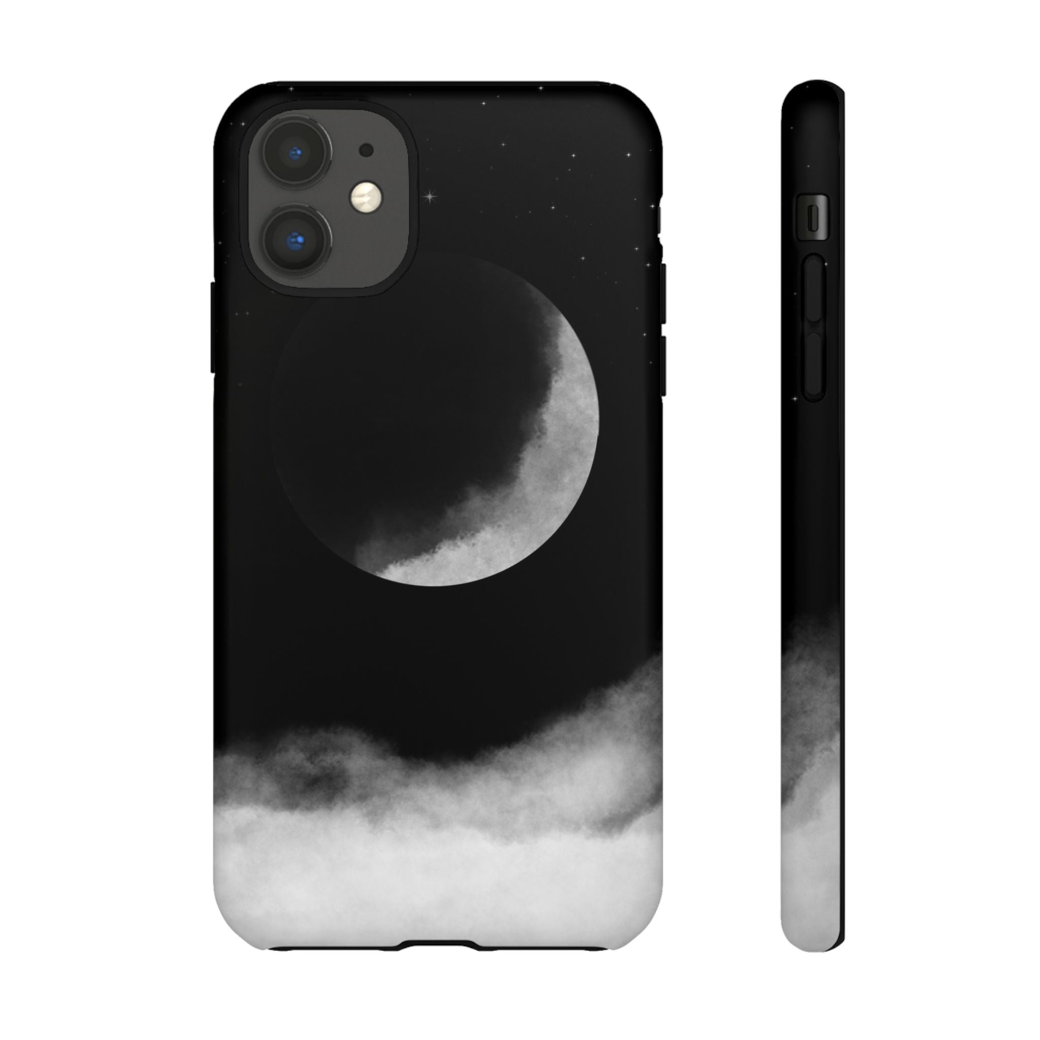 Moonlit Cloud Phone Case — Black Crescent Night Sky iPhone Cover