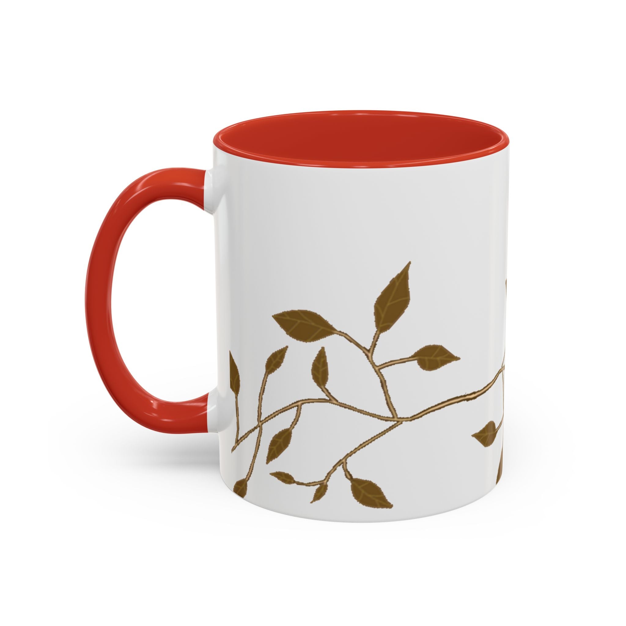 Botanical Accent Coffee Mug — Gold Leaf Branch Design (11/15oz)
