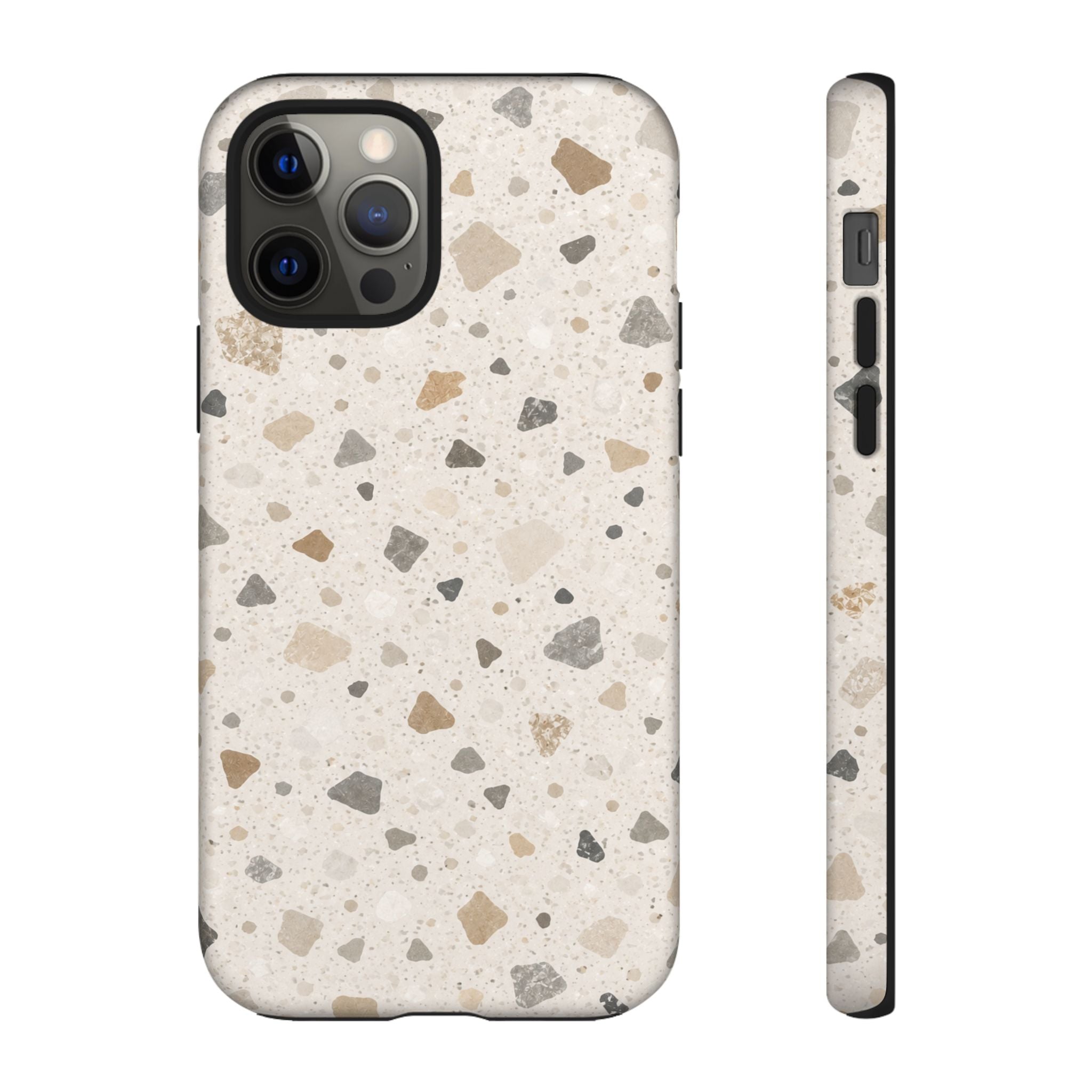 Terrazzo Pattern Tough Phone Case — Neutral Stone Speckle iPhone Cover