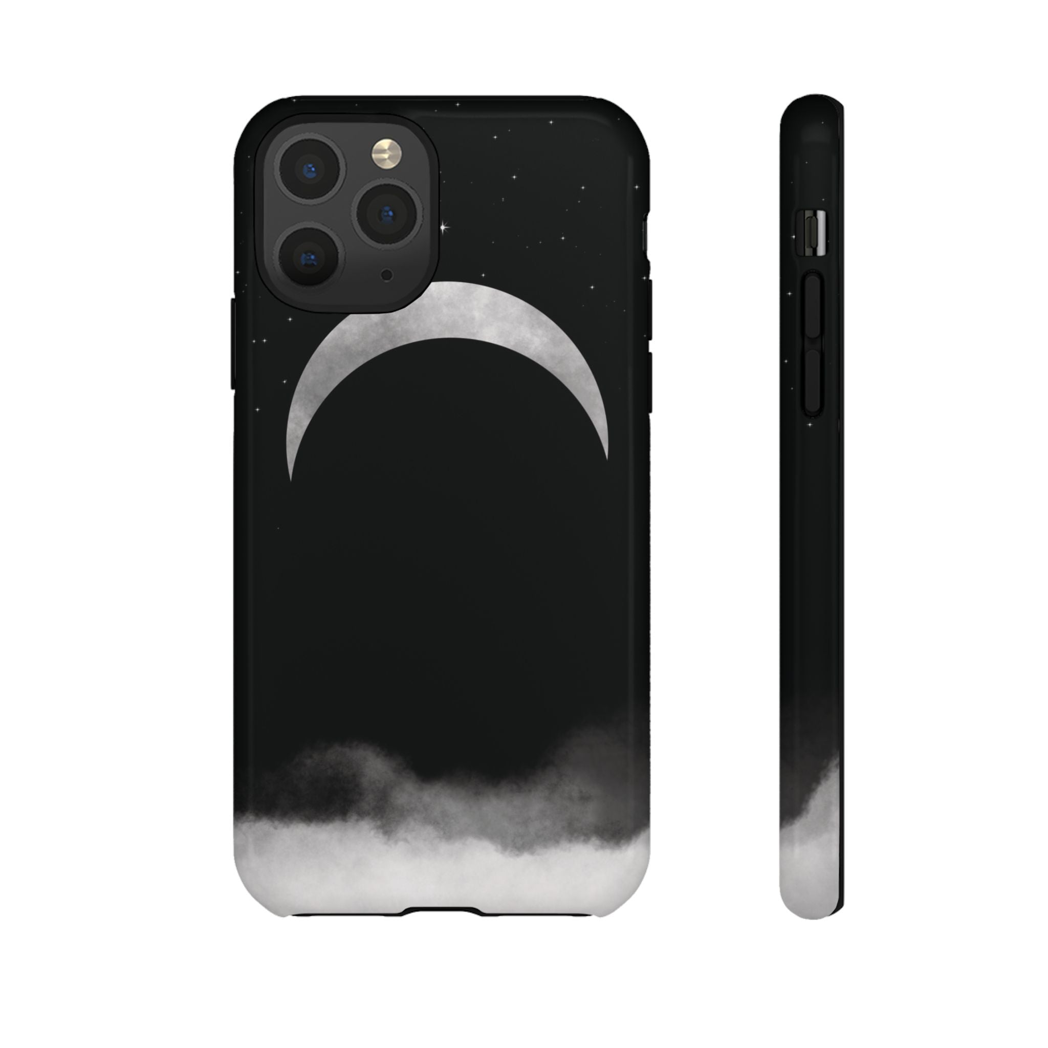 Lunar Crescent Tough Phone Case — Black Moon & Fog Protective Cover