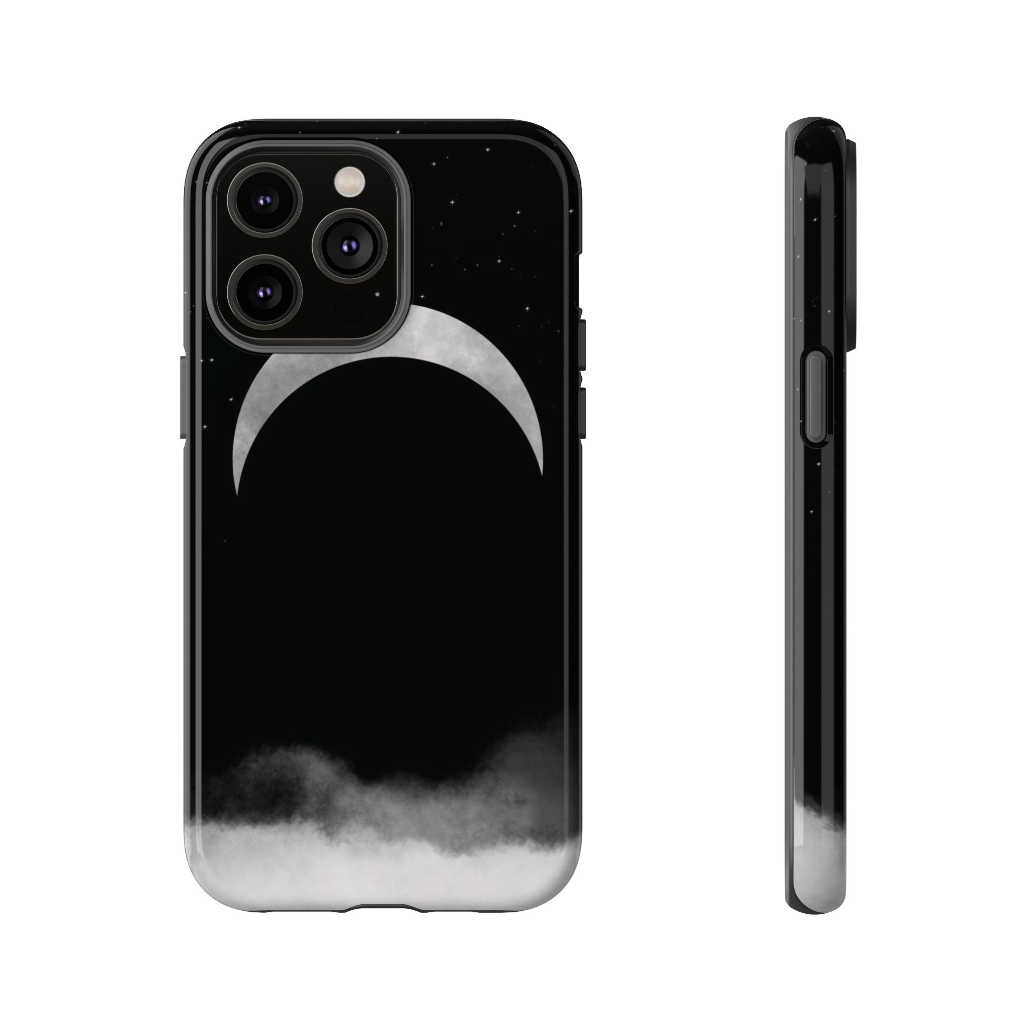 Lunar Crescent Tough Phone Case — Black Moon & Fog Protective Cover
