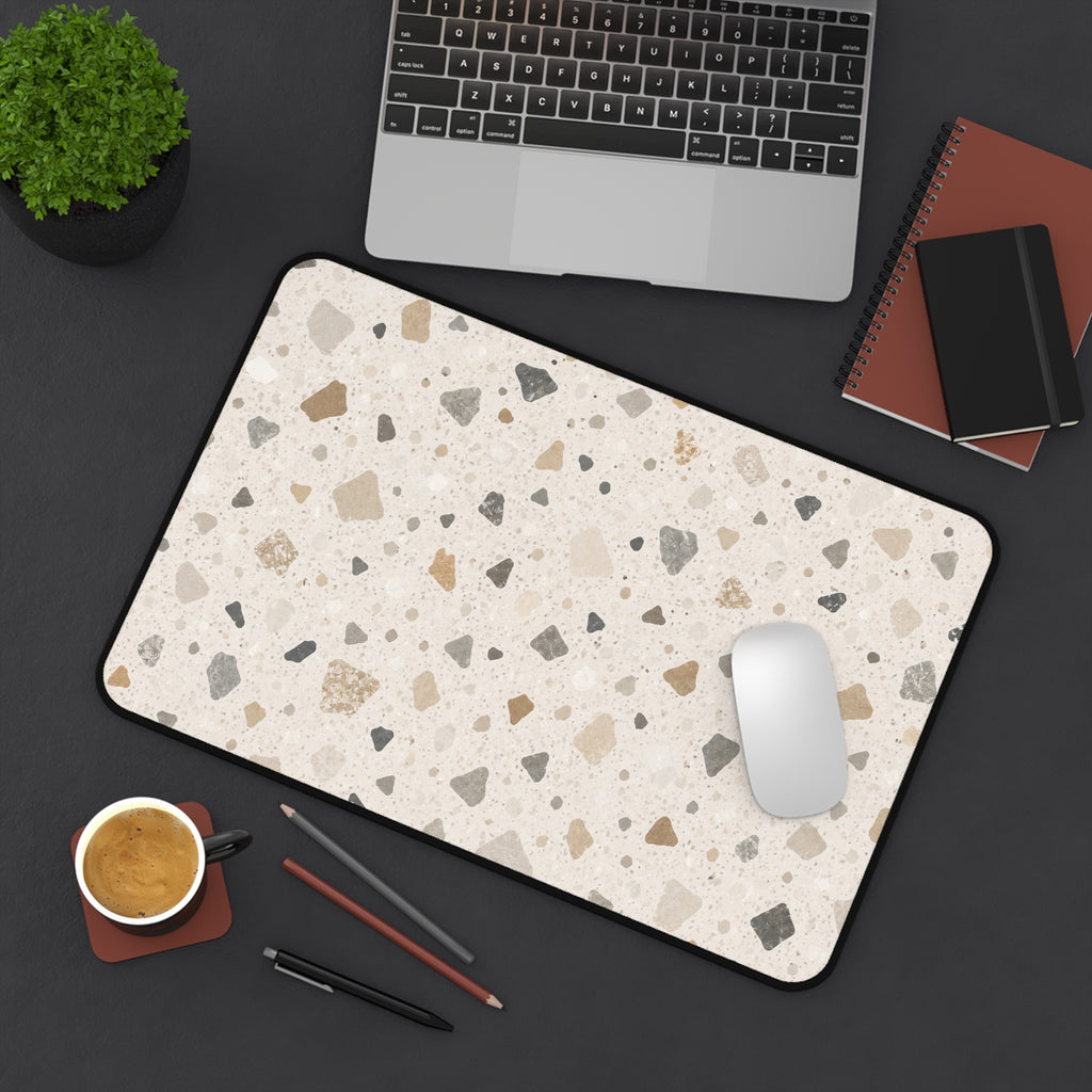 Terrazzo Neutral Desk Mat — Beige Speckled Mousepad Surface