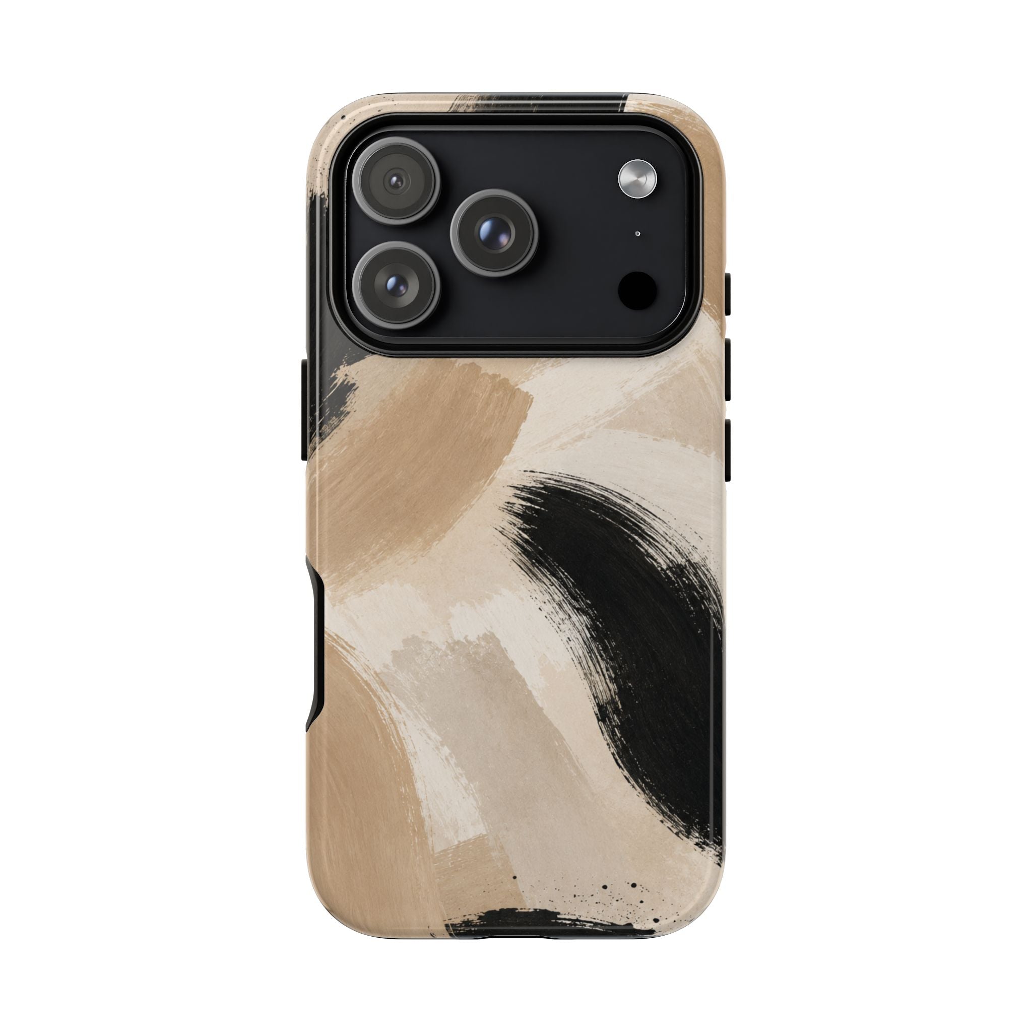 Neutral Brushstroke Tough Phone Case — Abstract Beige & Black Protective Cover