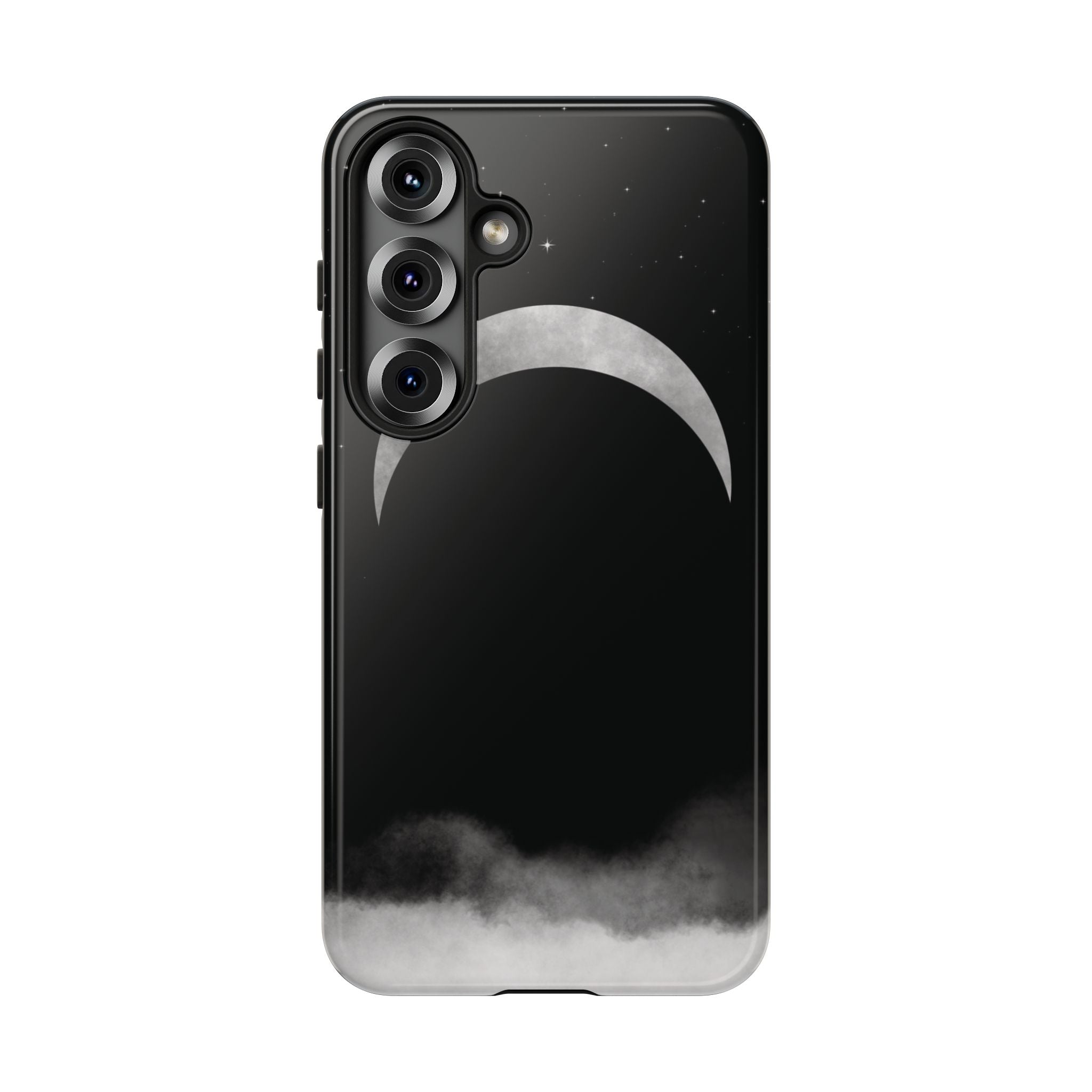 Lunar Crescent Tough Phone Case — Black Moon & Fog Protective Cover