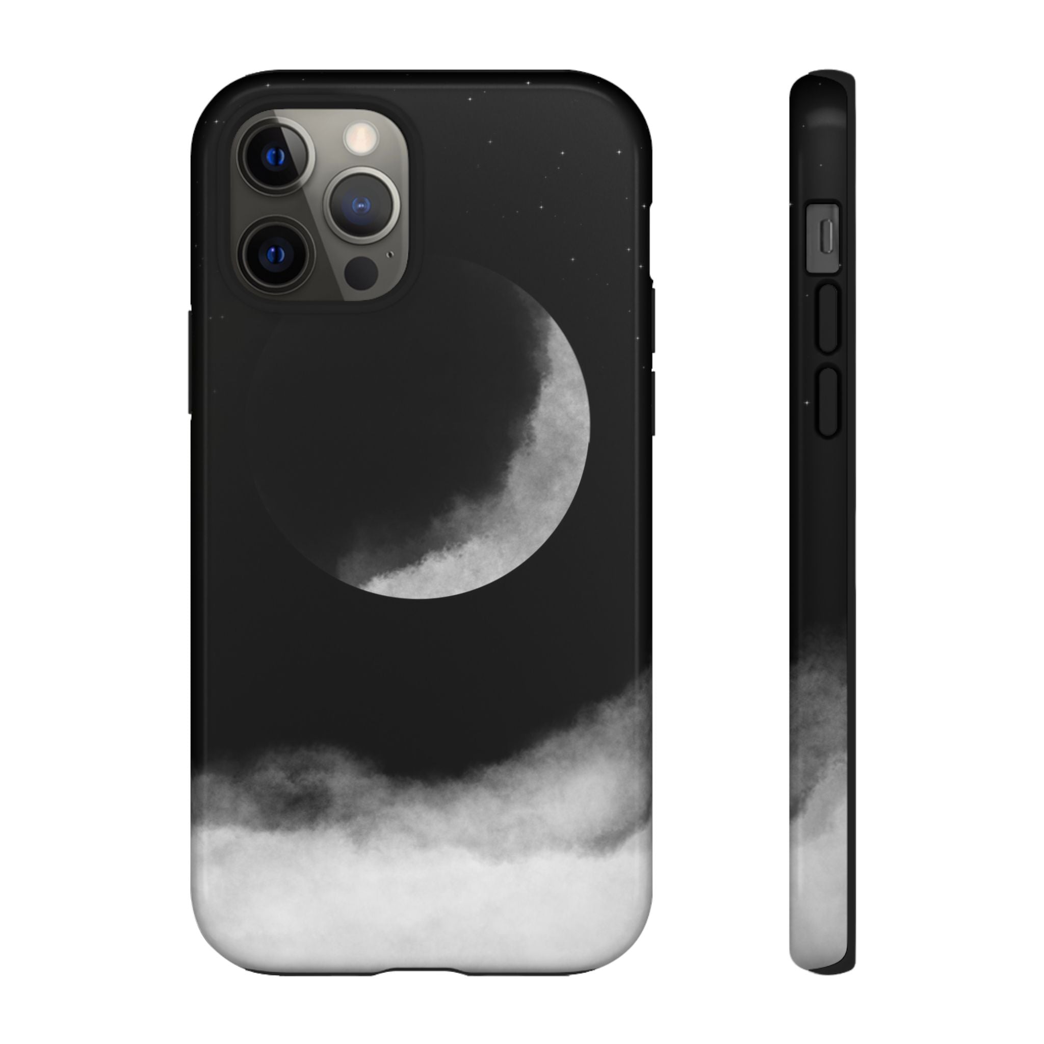 Moonlit Cloud Phone Case — Black Crescent Night Sky iPhone Cover
