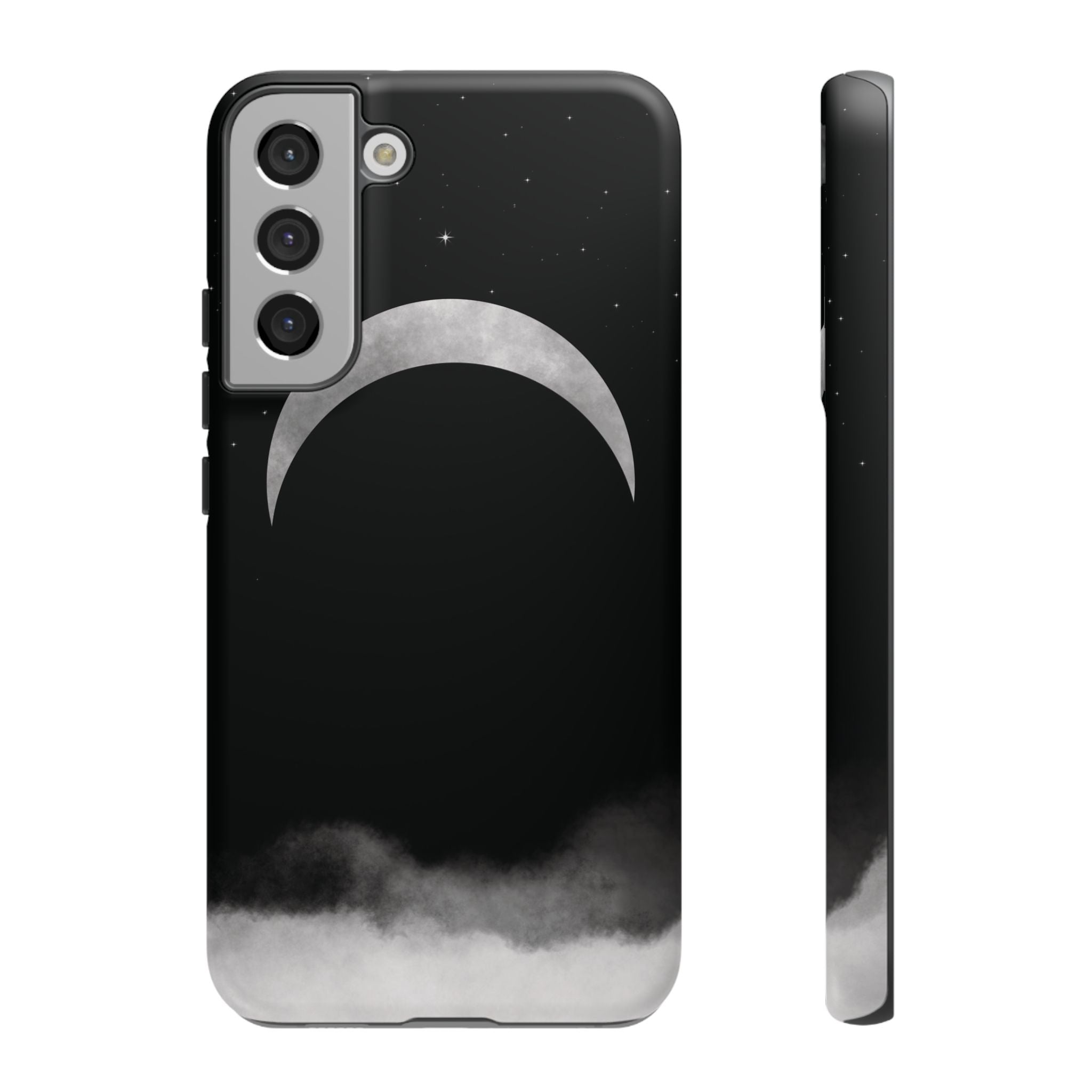 Lunar Crescent Tough Phone Case — Black Moon & Fog Protective Cover