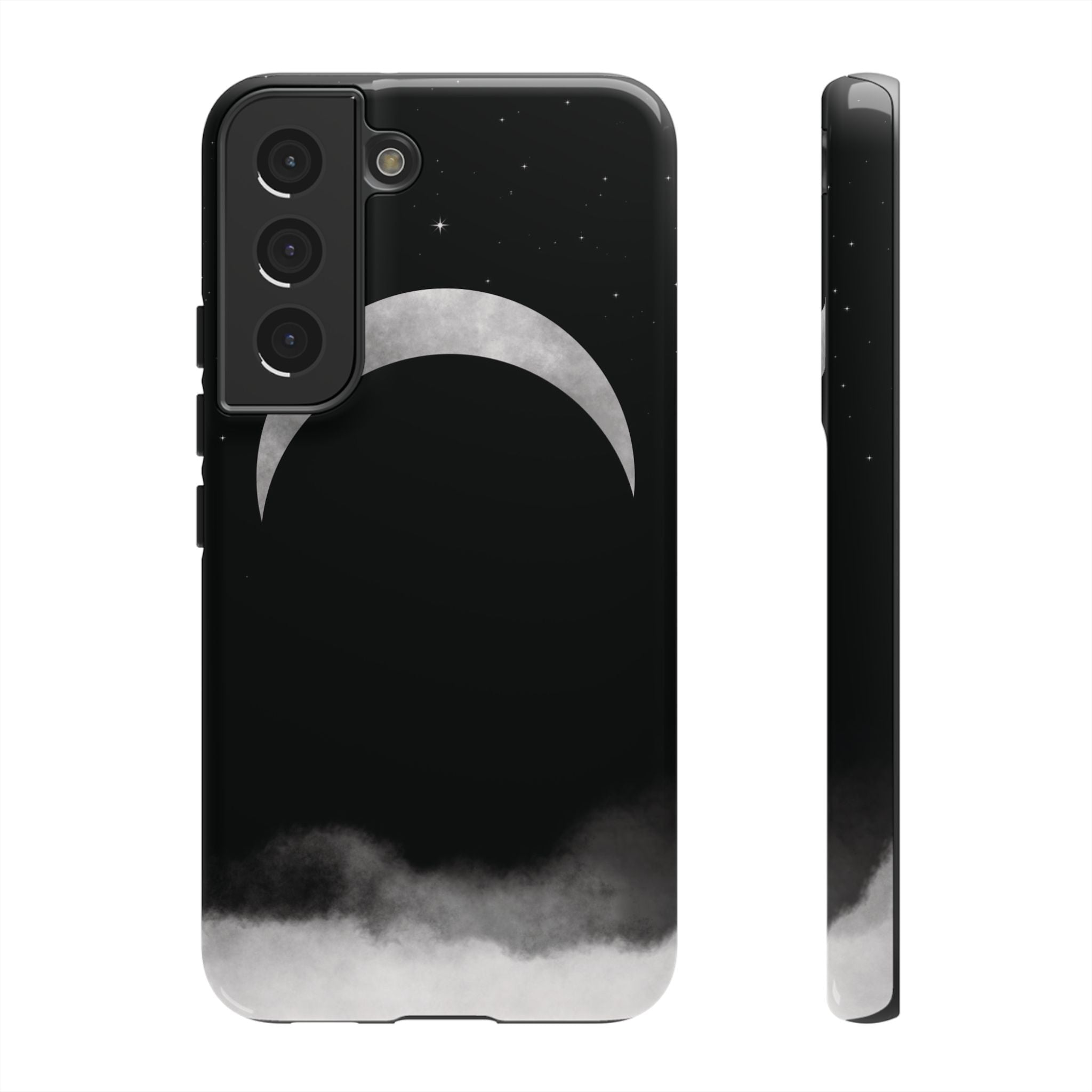 Lunar Crescent Tough Phone Case — Black Moon & Fog Protective Cover