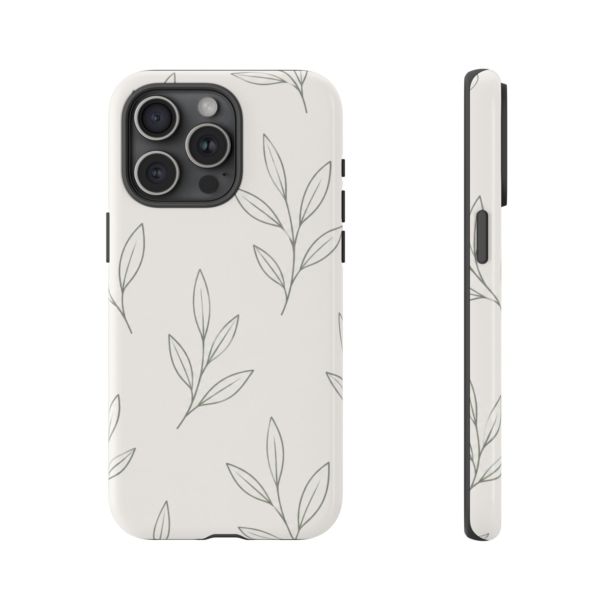 Floral Leaf Tough Phone Case — Minimal Botanical Protective Phone Cover